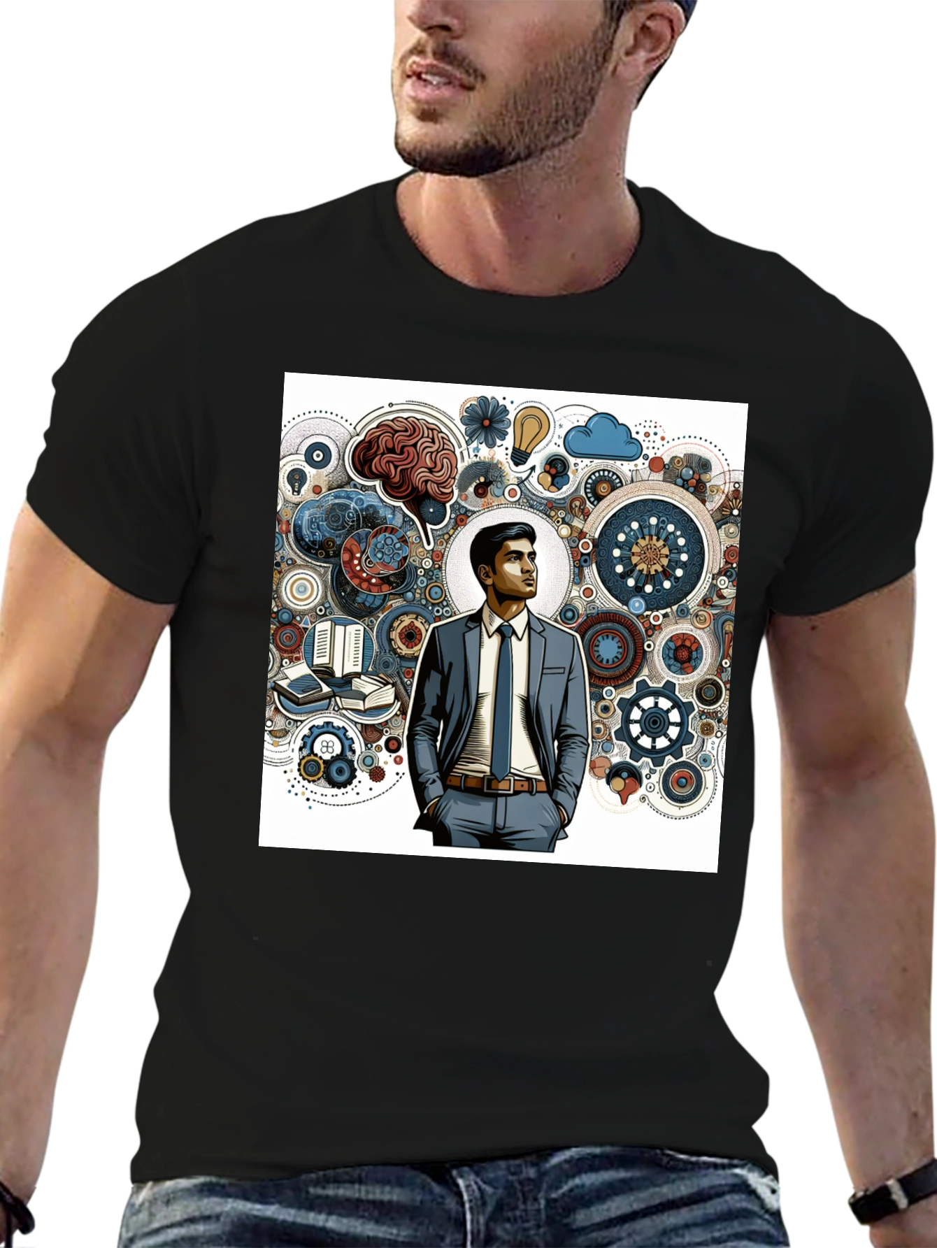 Creative Thinking Graphic Tee - Brain Gears Design