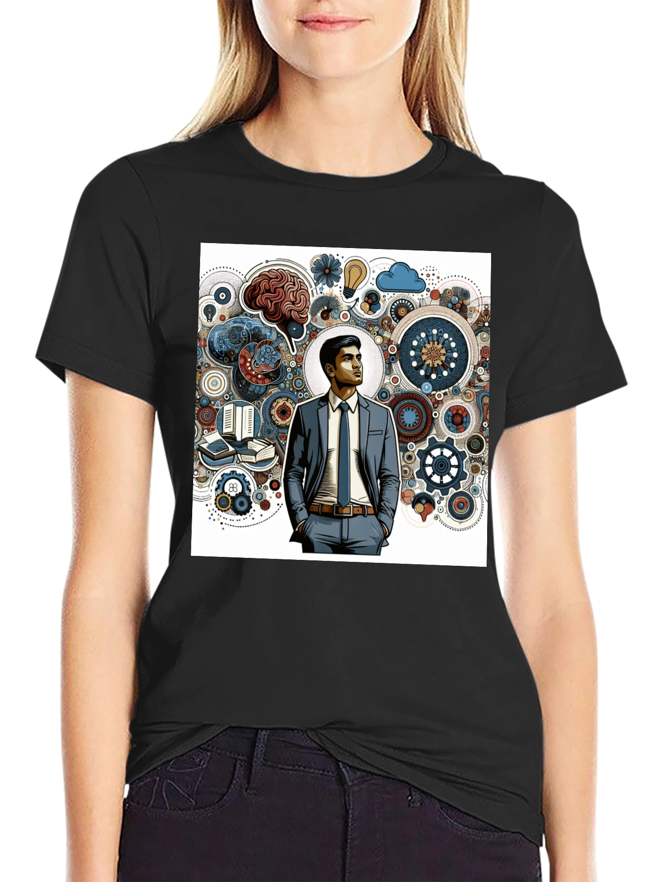 Creative Thinking Graphic Tee - Brain Gears Design