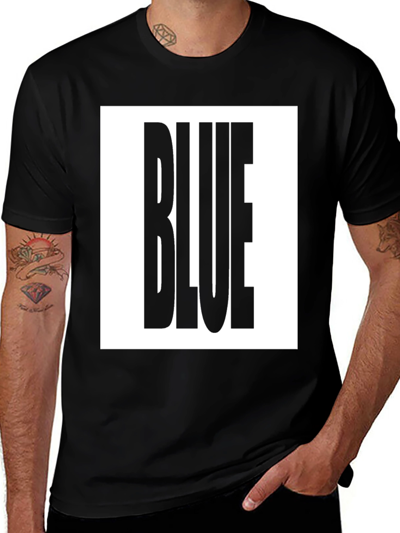 Bold BLUE Graphic Tee - Black Cotton T-Shirt
