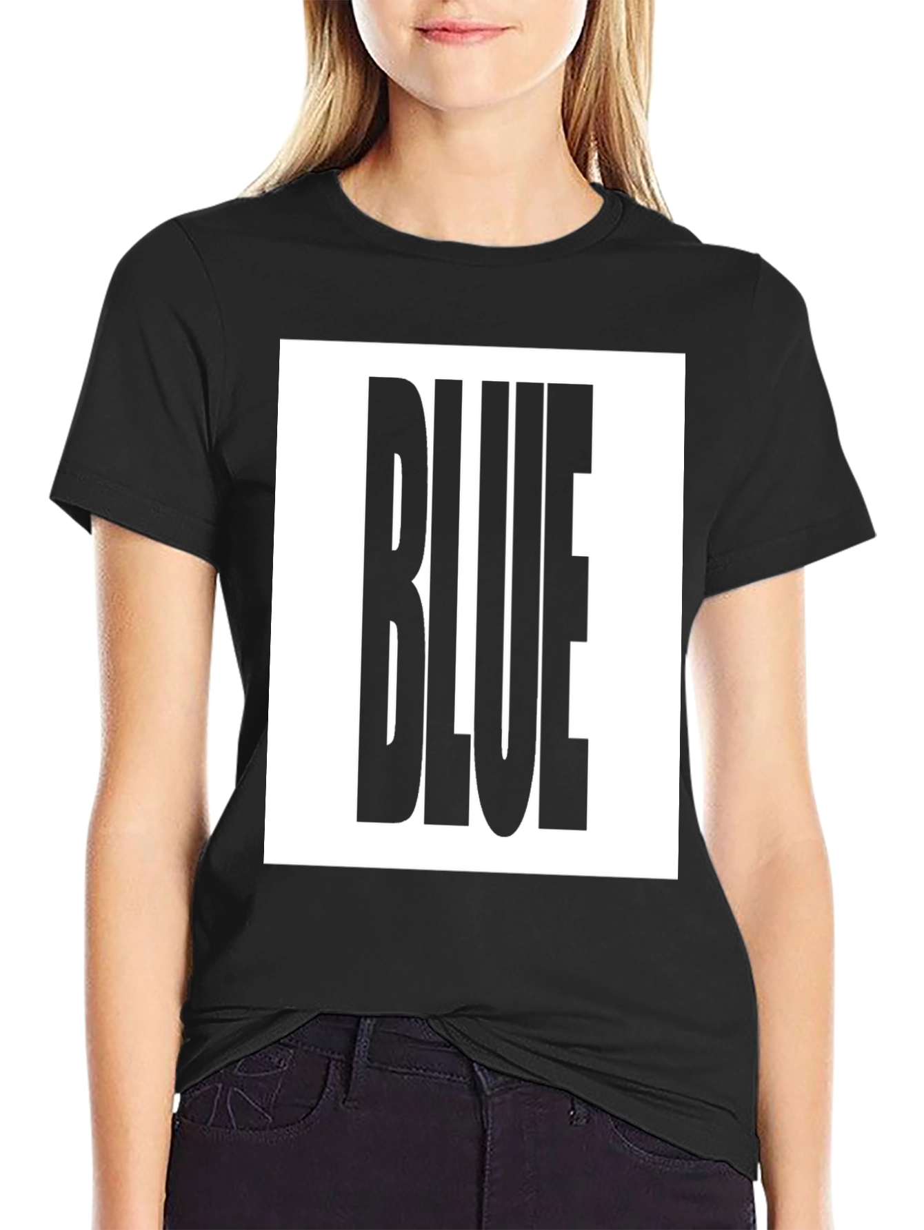 Bold BLUE Graphic Tee - Black Cotton T-Shirt
