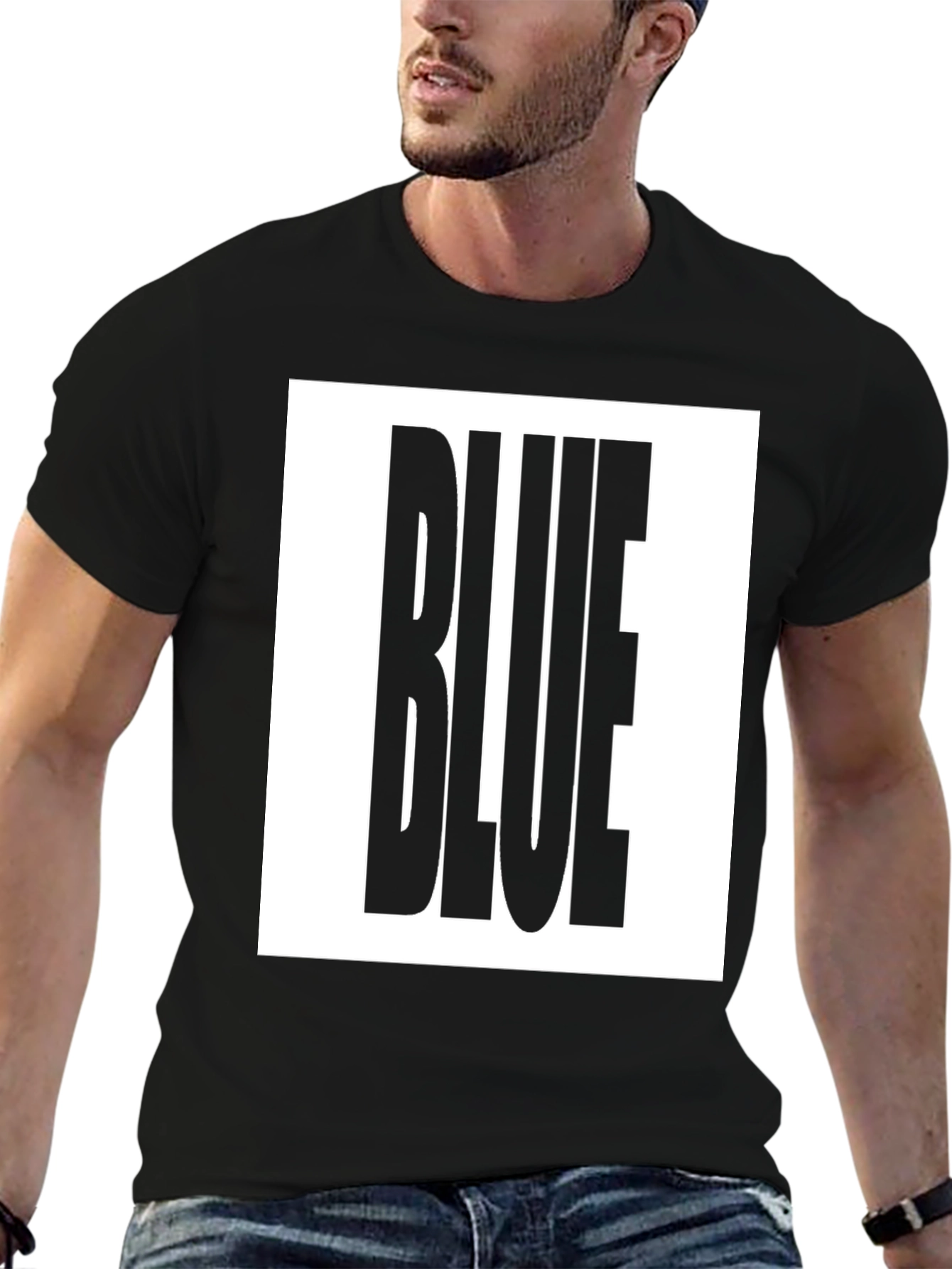 Bold BLUE Graphic Tee - Black Cotton T-Shirt