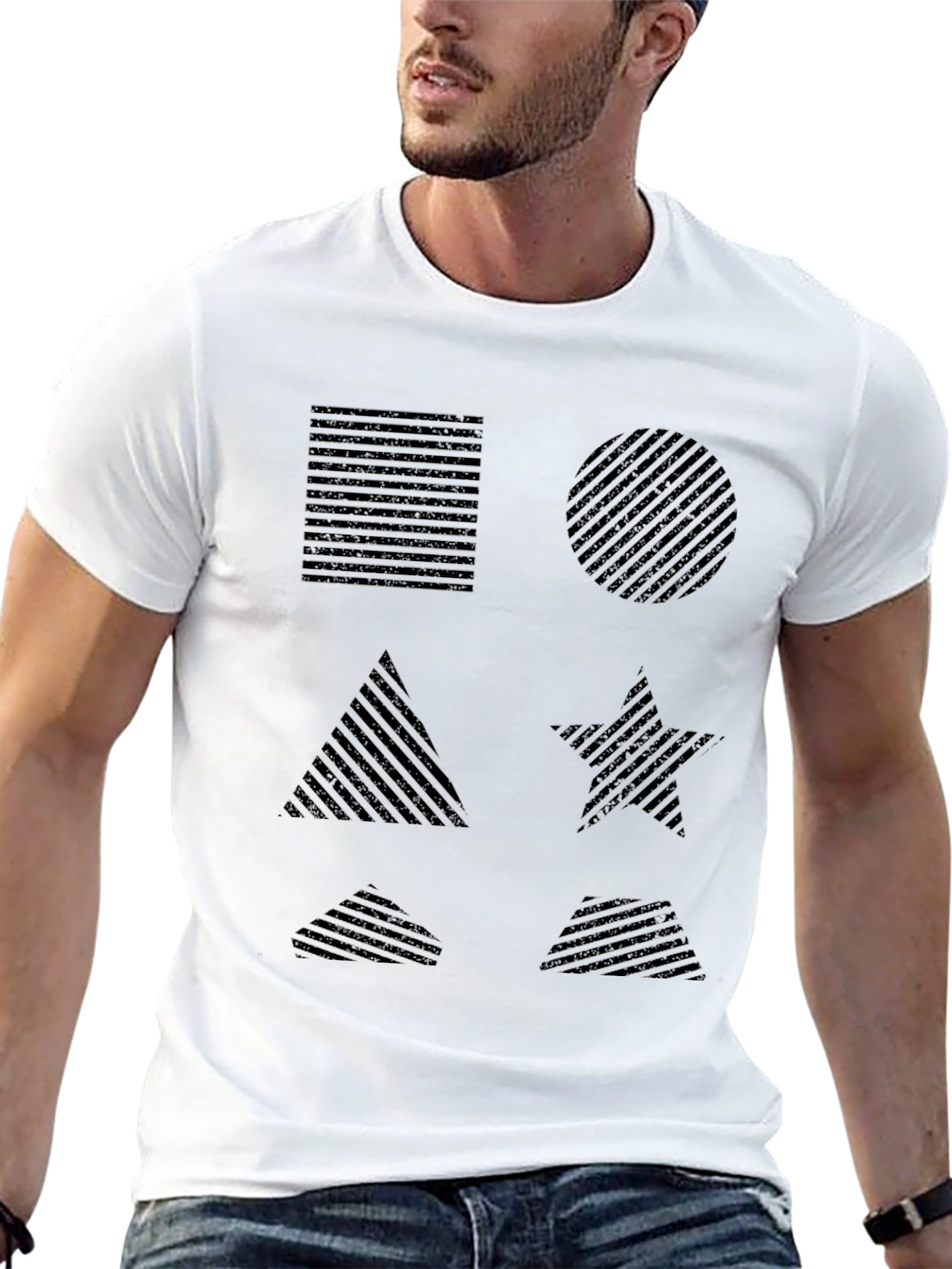 Geometric Shapes Pattern Black T-Shirt