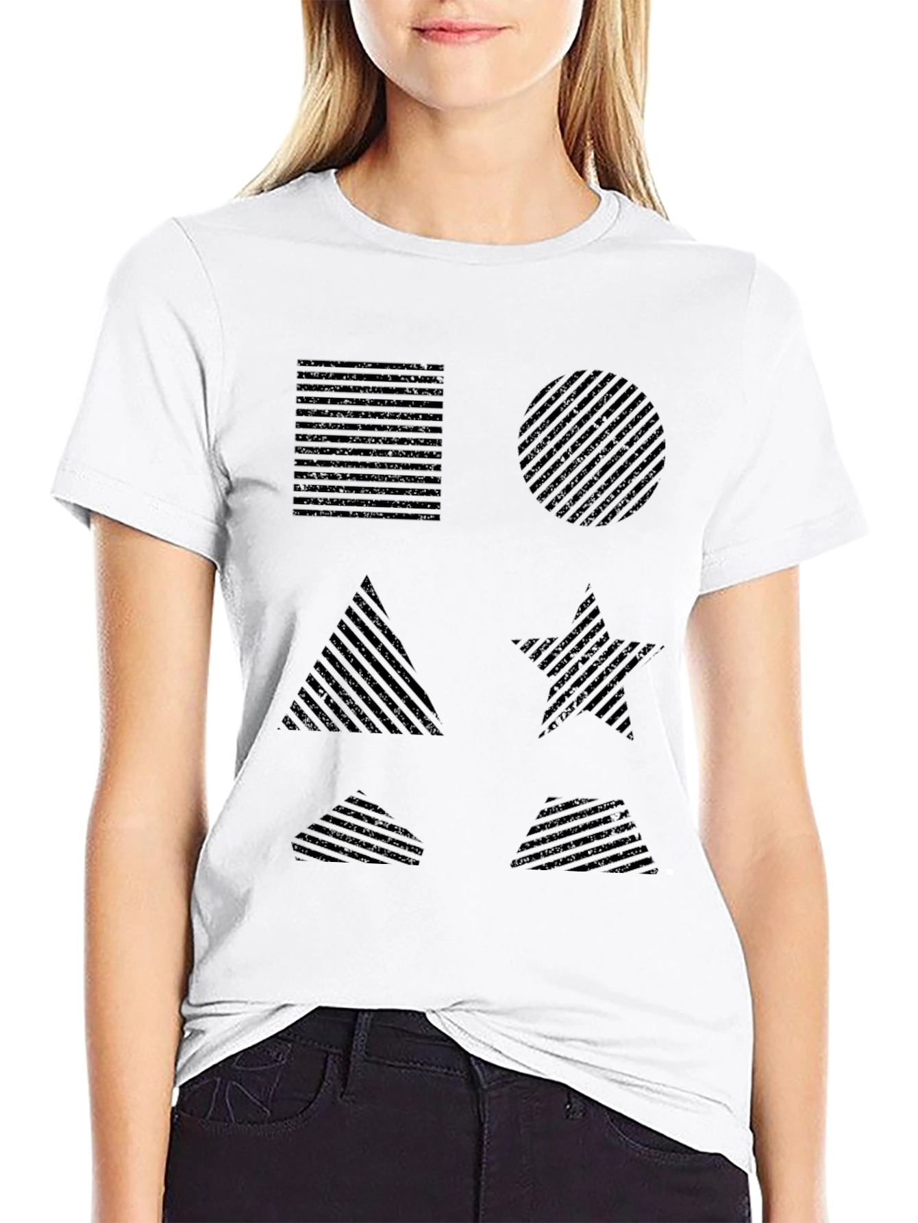 Geometric Shapes Pattern Black T-Shirt