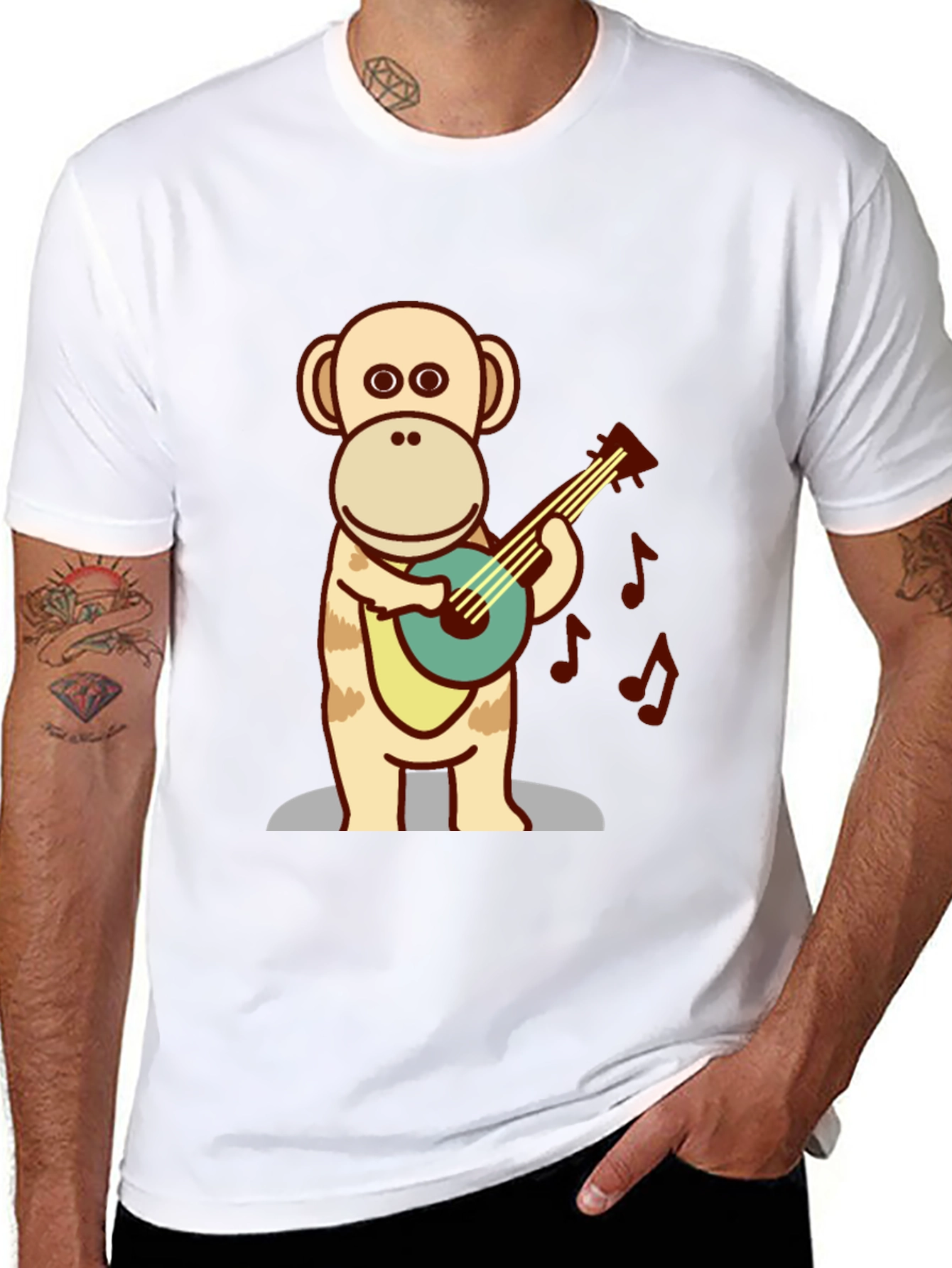 Monkey Guitarist T-Shirt - Fun Cartoon Design