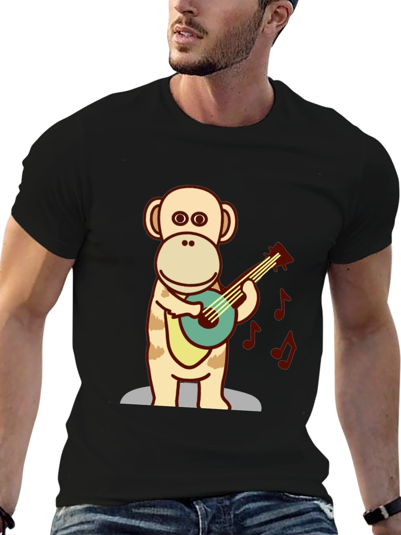 Monkey Guitarist T-Shirt - Fun Cartoon Design