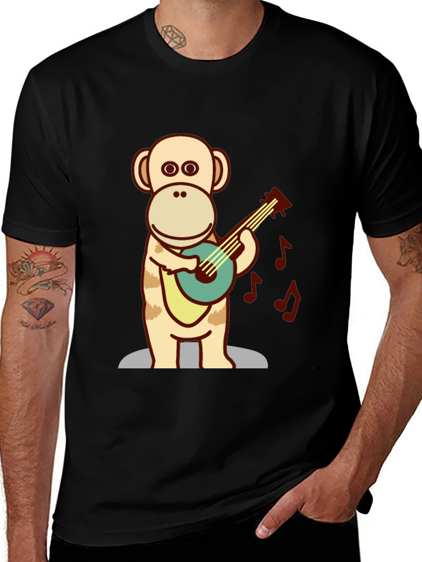Monkey Guitarist T-Shirt - Fun Cartoon Design