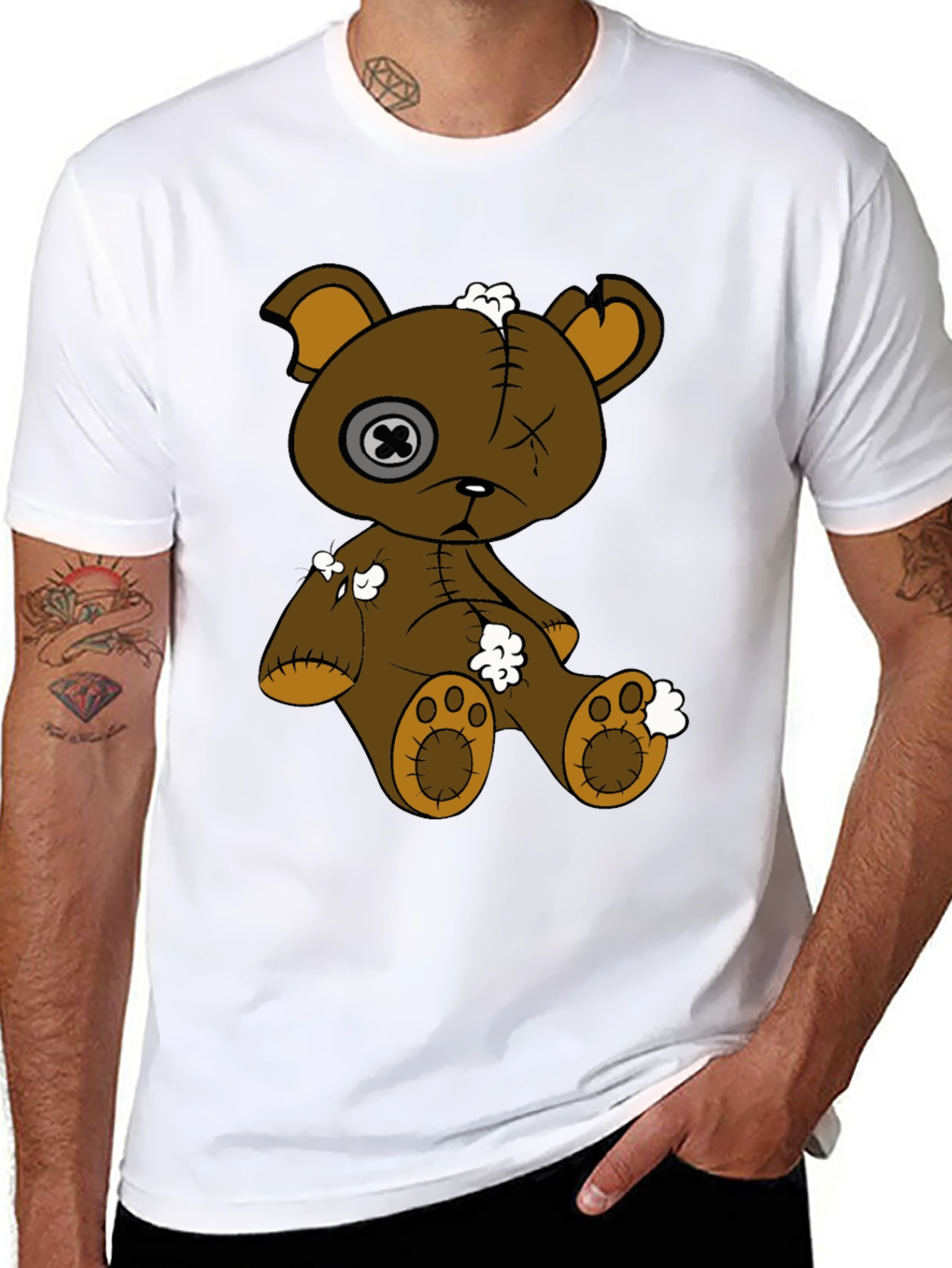 Distressed Teddy Bear Graphic Tee - Unisex Black T-Shirt