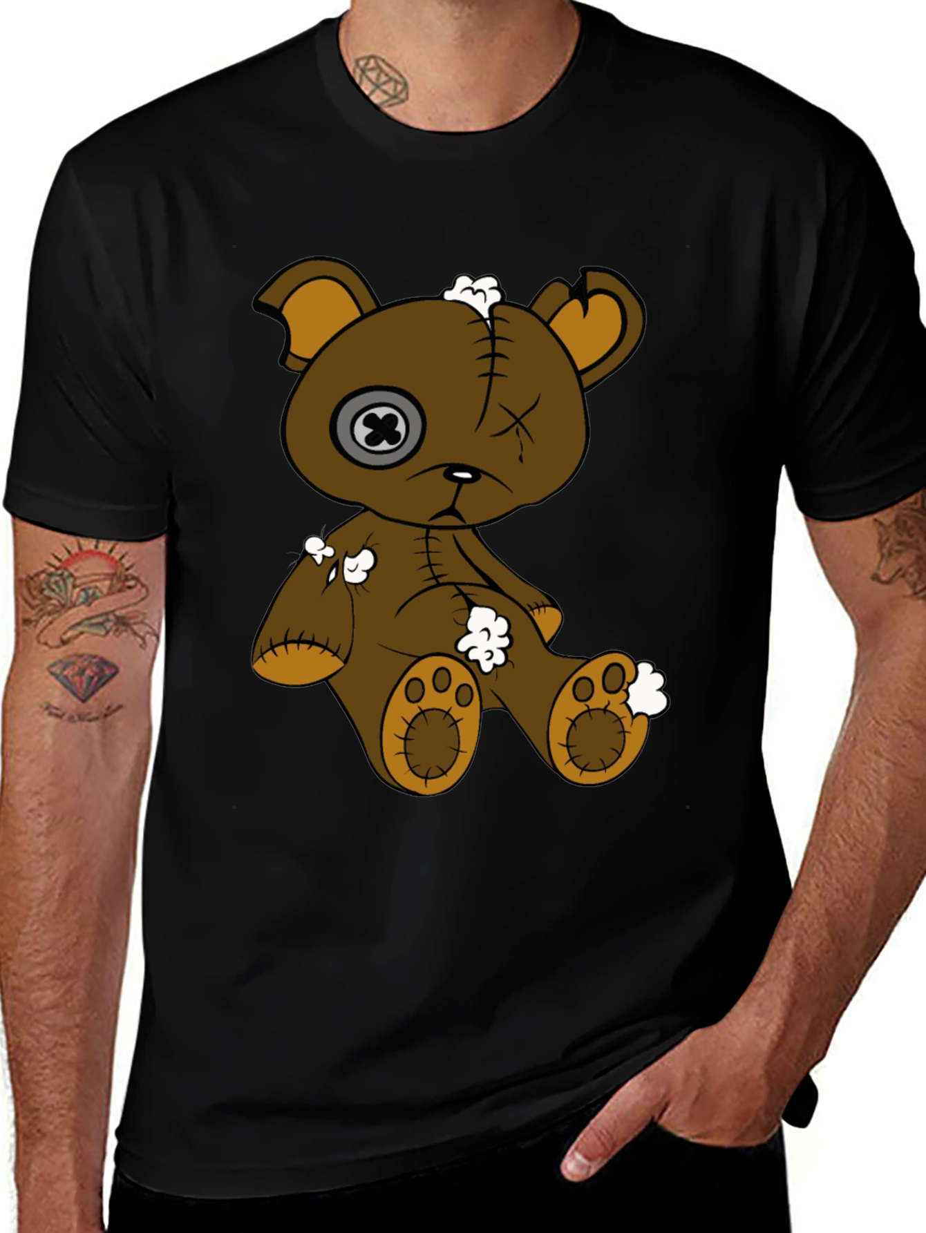 Distressed Teddy Bear Graphic Tee - Unisex Black T-Shirt