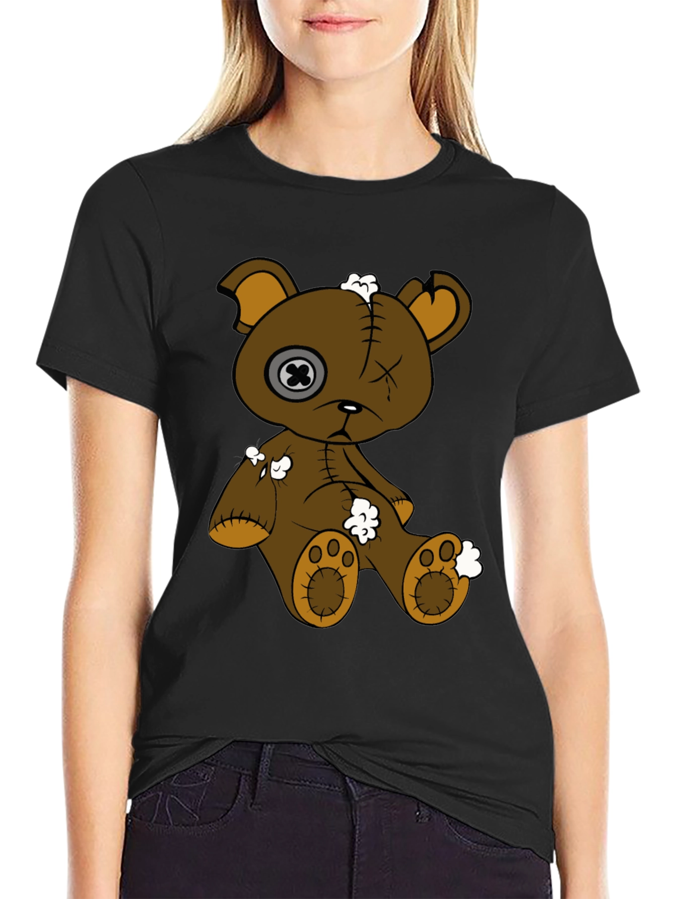 Distressed Teddy Bear Graphic Tee - Unisex Black T-Shirt