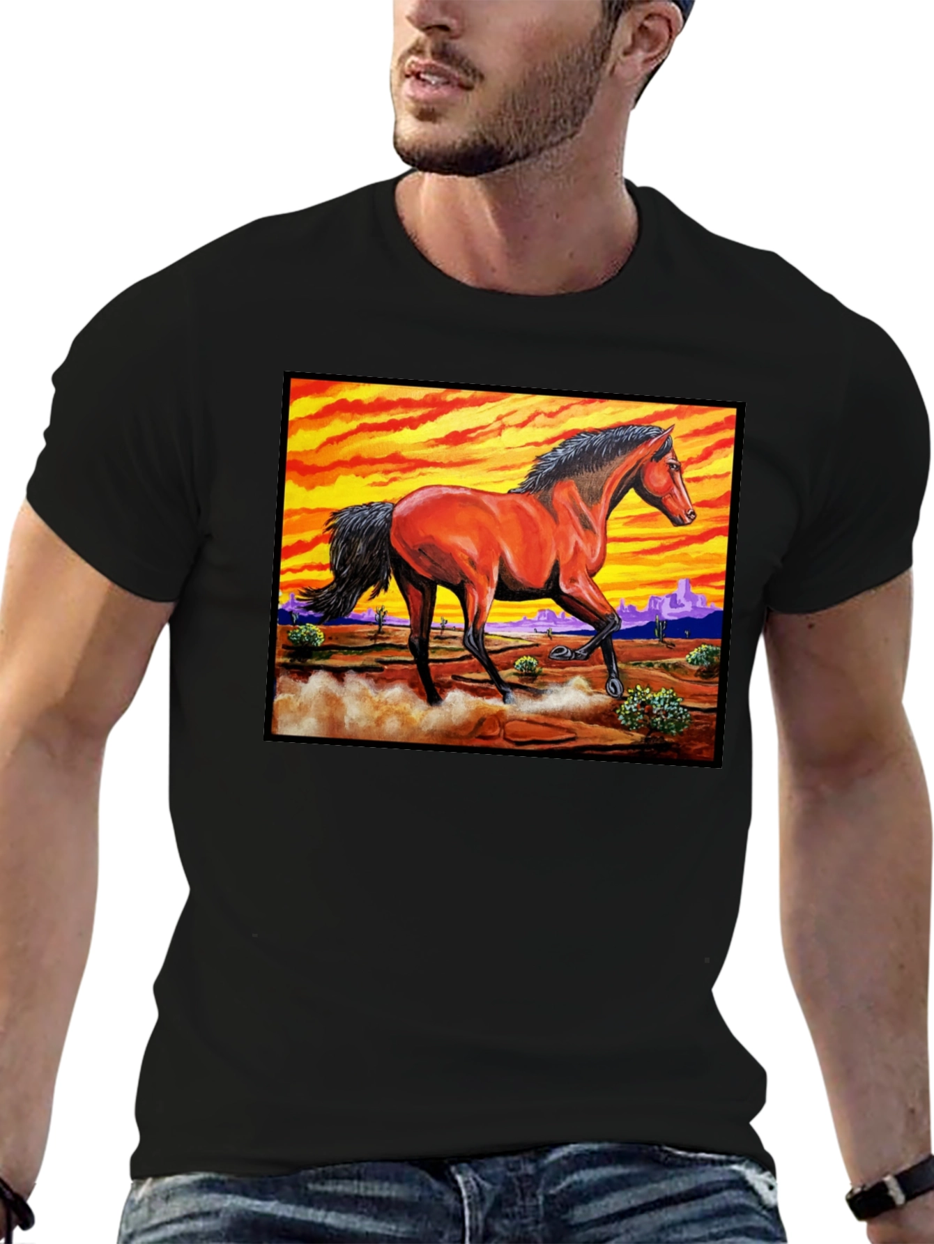 Wild Horse Graphic Tee - Desert Sunset Design