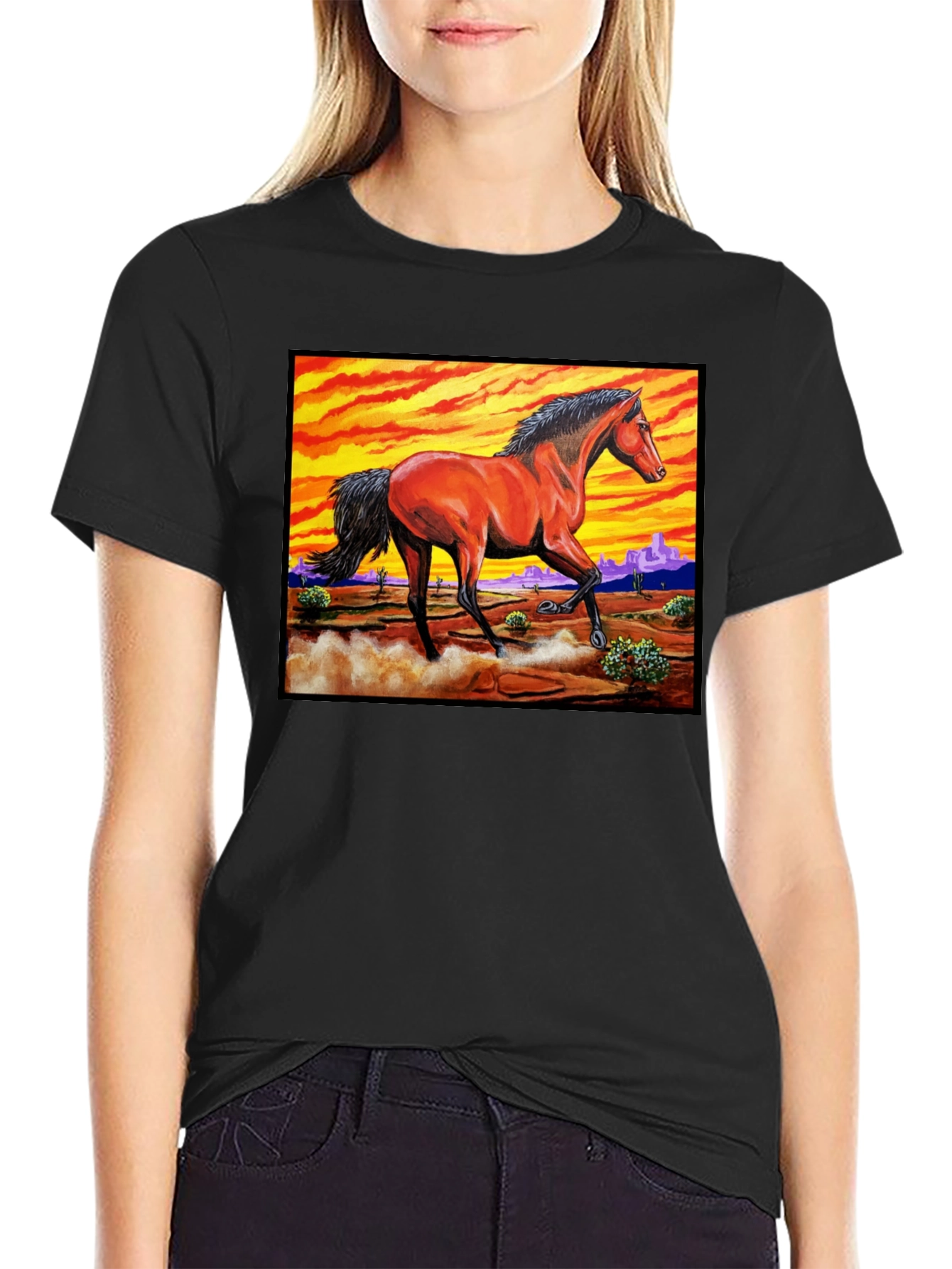 Wild Horse Graphic Tee - Desert Sunset Design