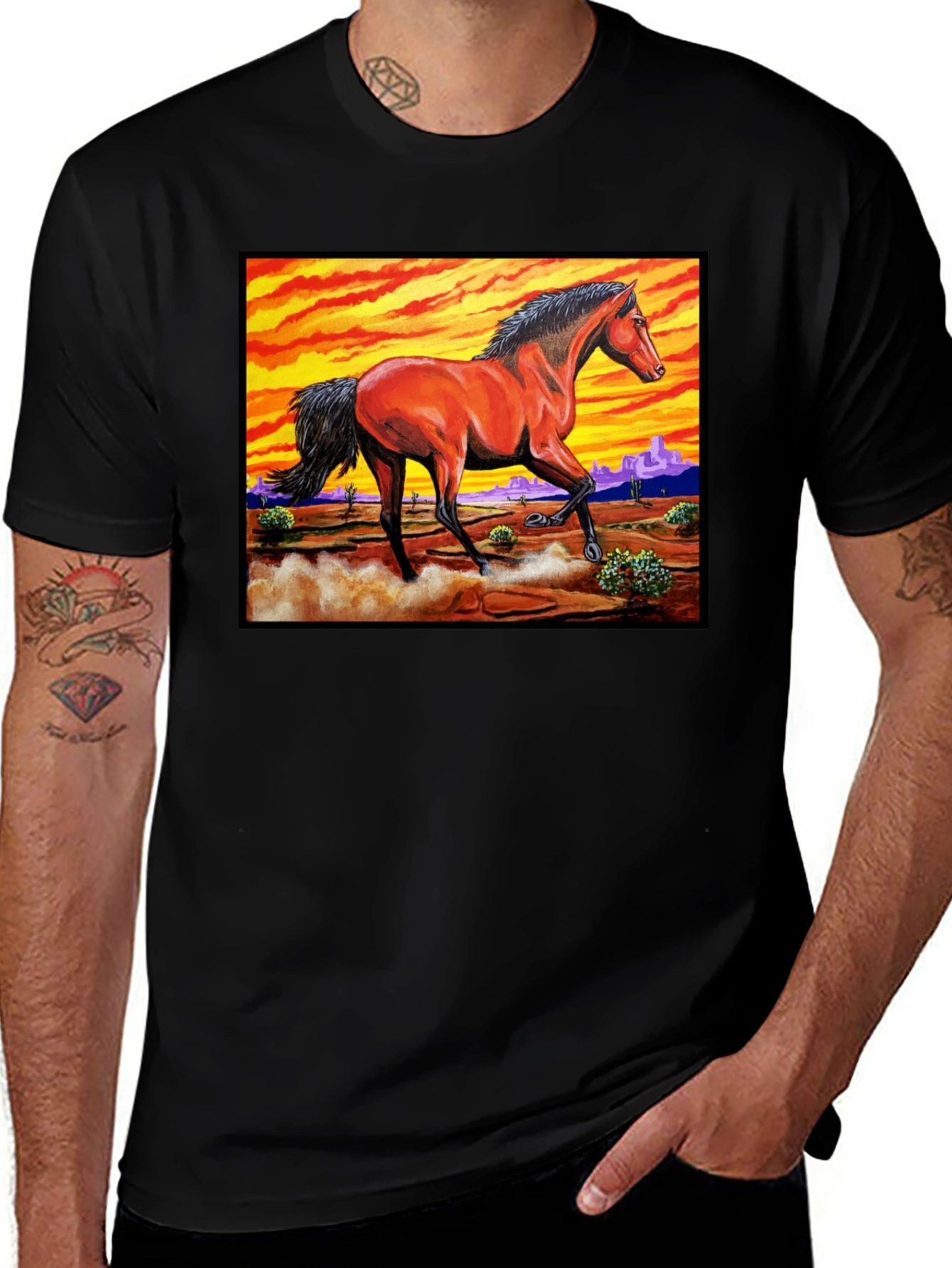 Wild Horse Graphic Tee - Desert Sunset Design