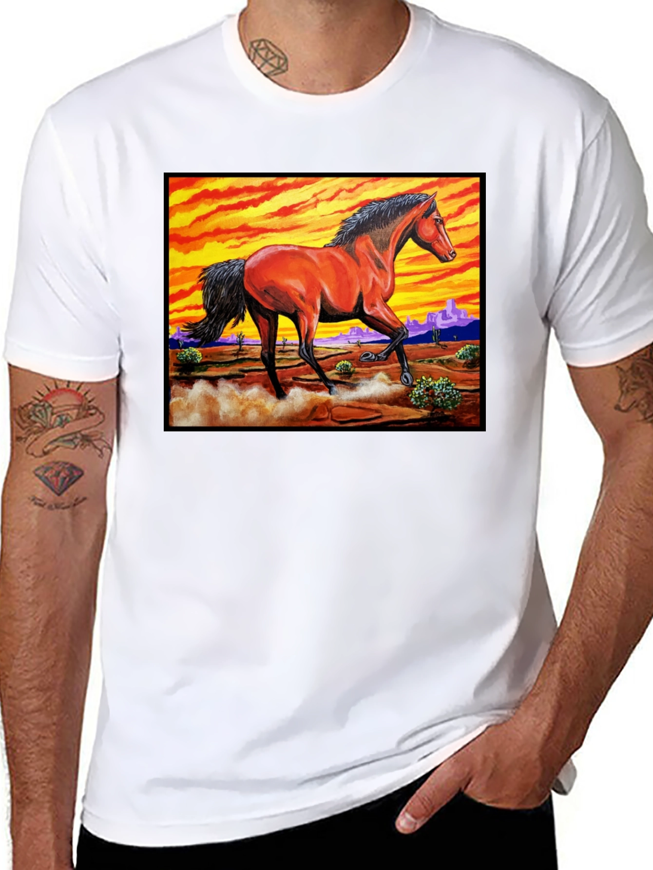 Wild Horse Graphic Tee - Desert Sunset Design
