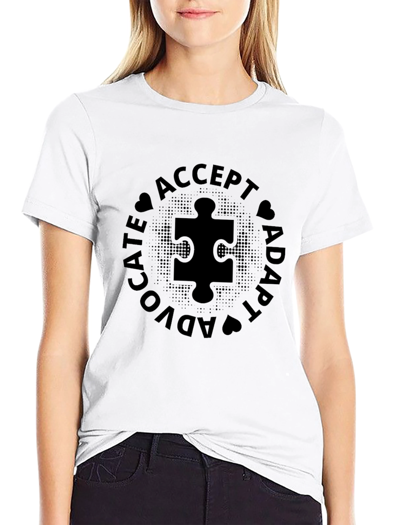 Autism Awareness Black T-Shirt - Accept Adapt Advocate
