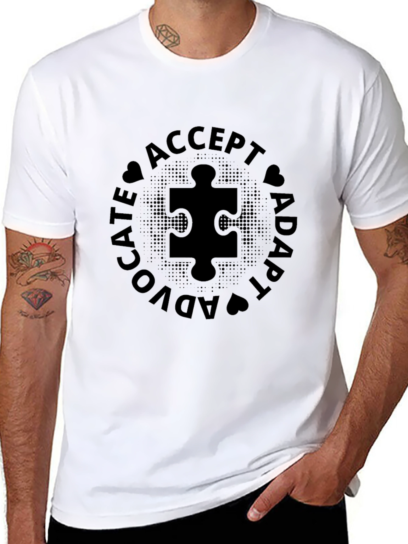 Autism Awareness Black T-Shirt - Accept Adapt Advocate