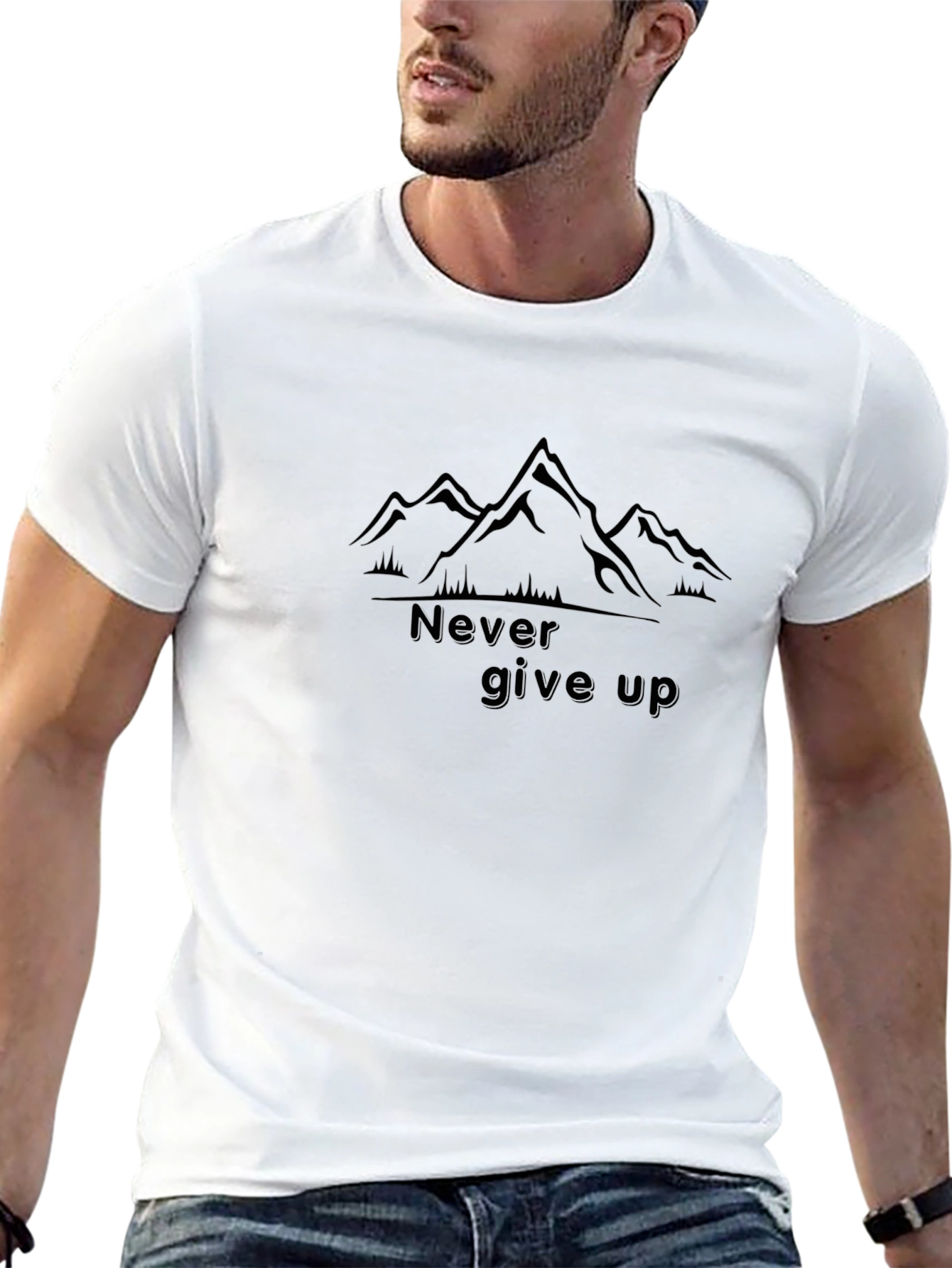 Never Give Up Mountain Graphic Tee - Black