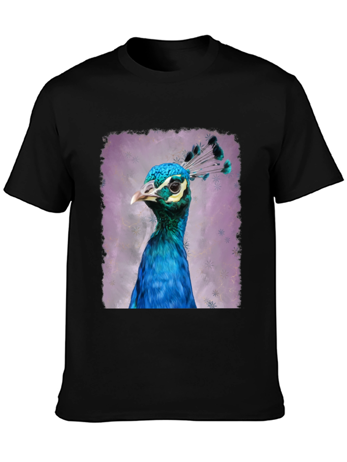 Peacock Portrait Graphic Tee - Black Cotton T-Shirt