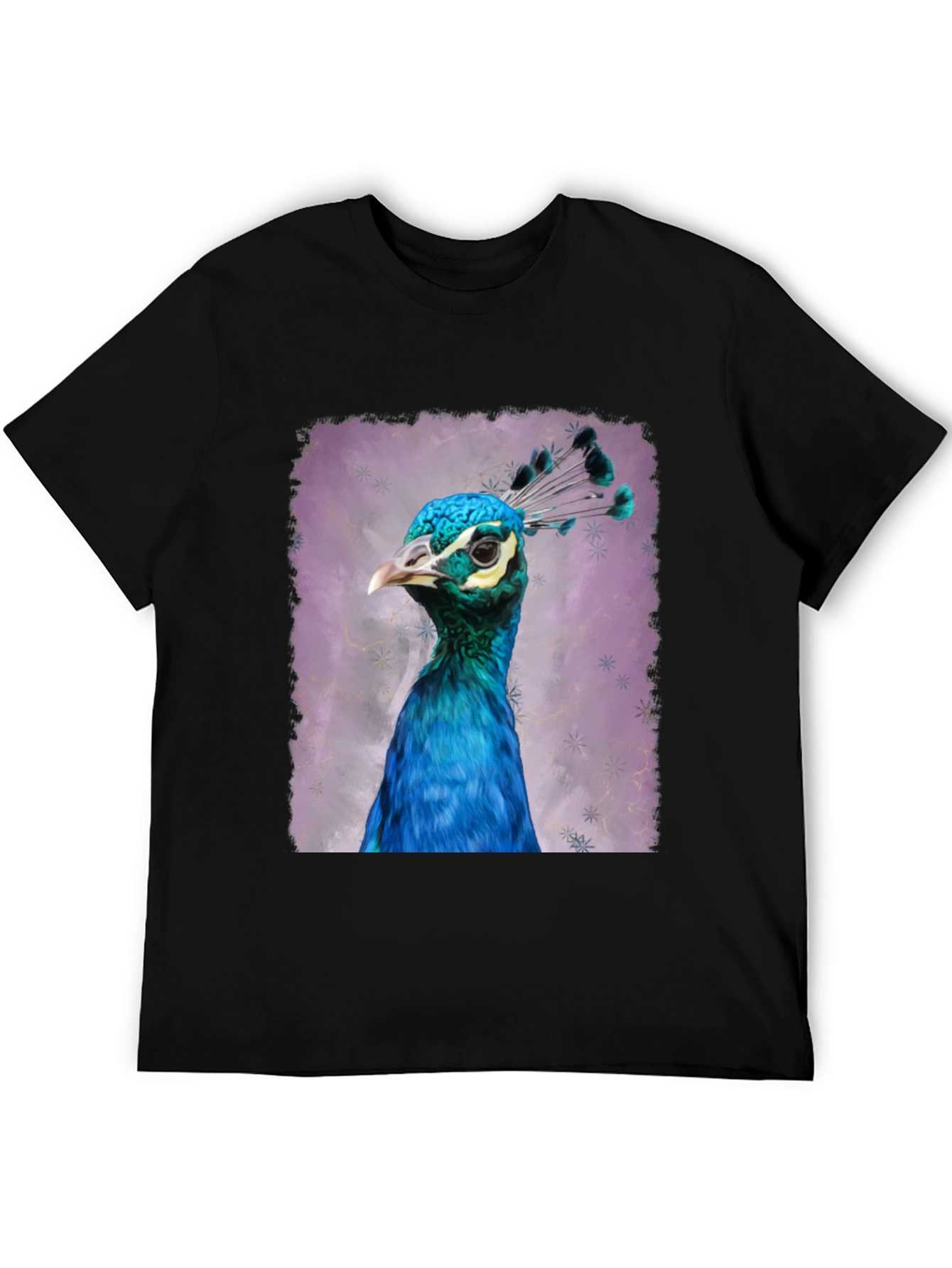 Peacock Portrait Graphic Tee - Black Cotton T-Shirt
