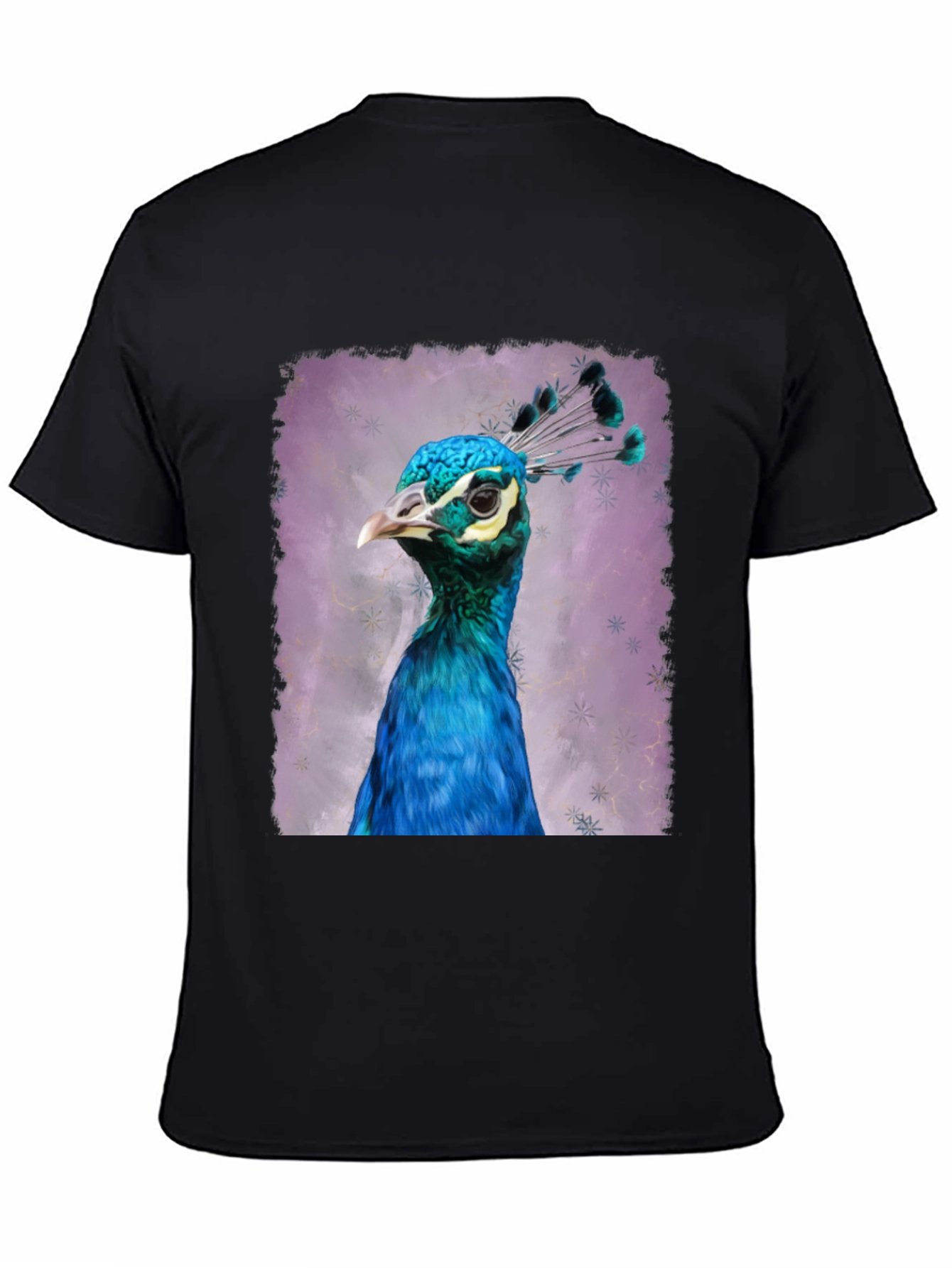 Peacock Portrait Graphic Tee - Black Cotton T-Shirt