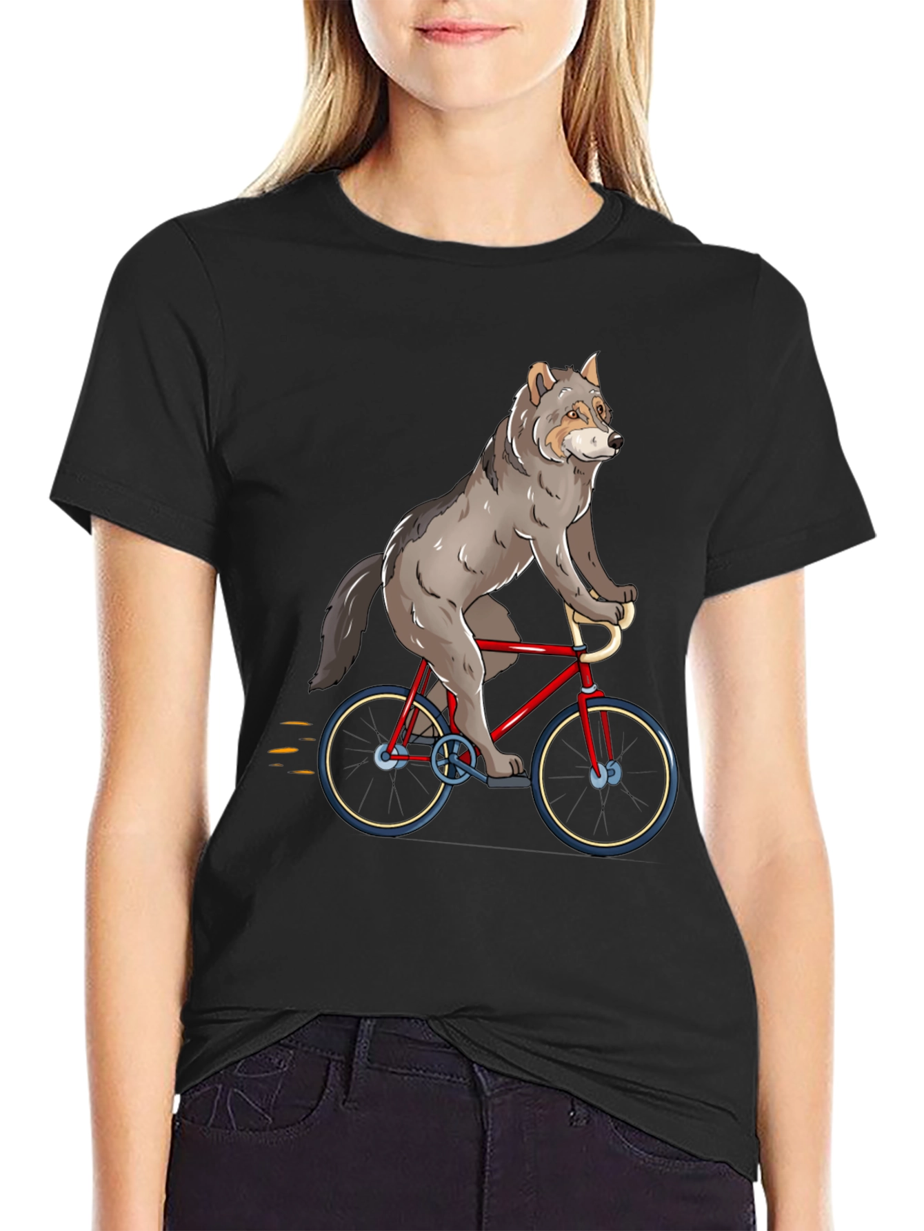 Wolf Riding a Bike Graphic T-Shirt