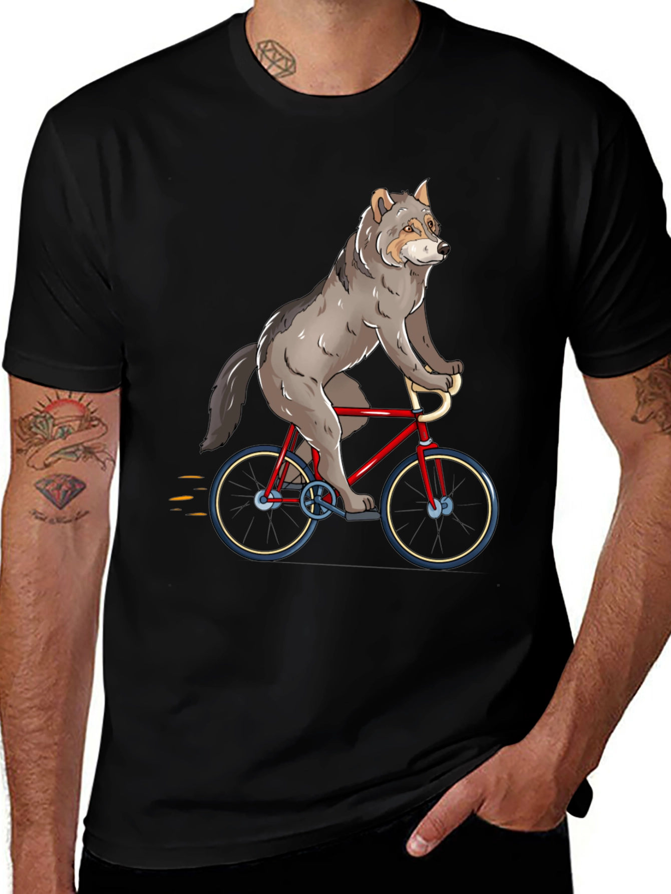 Wolf Riding a Bike Graphic T-Shirt