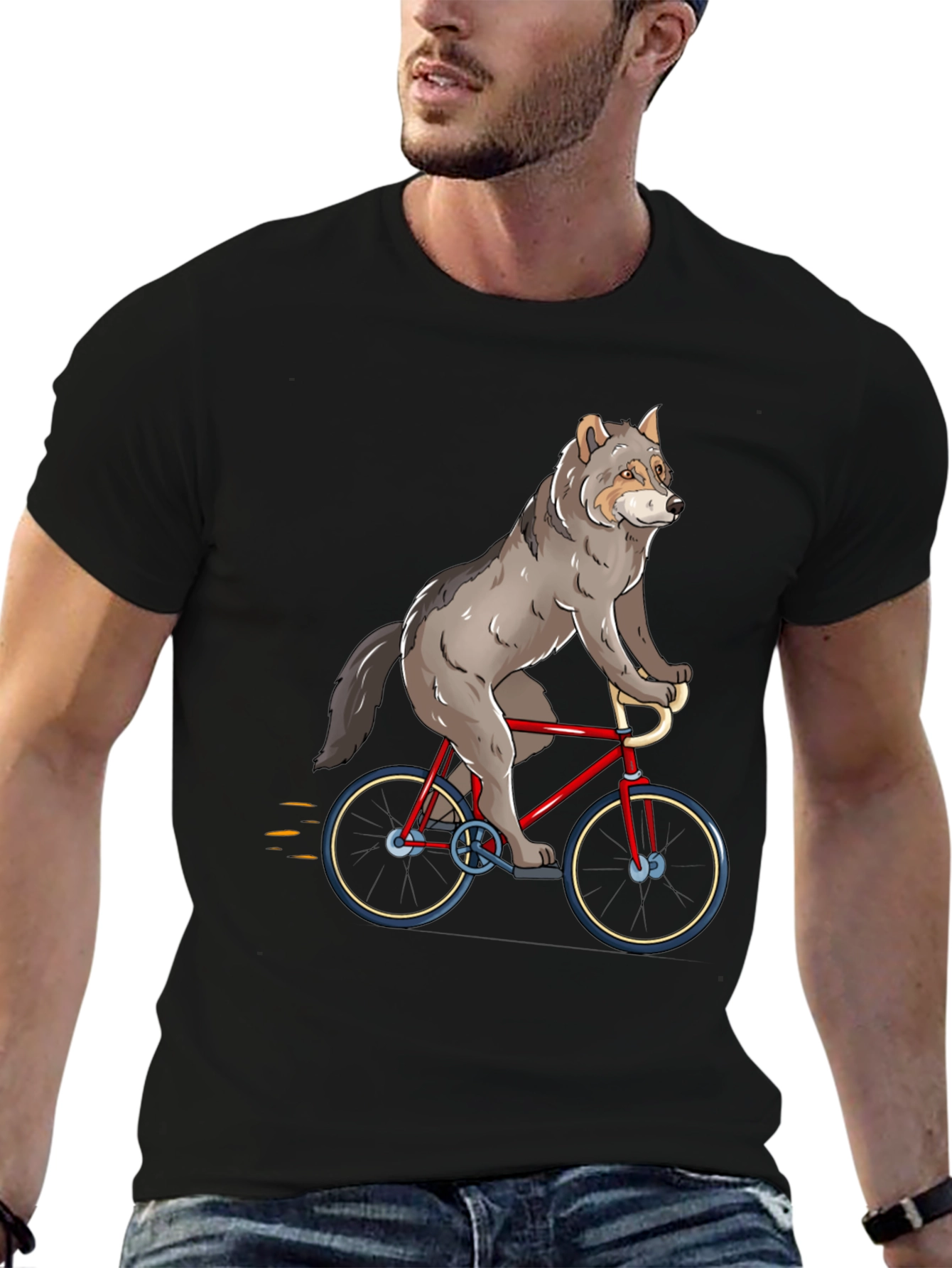 Wolf Riding a Bike Graphic T-Shirt