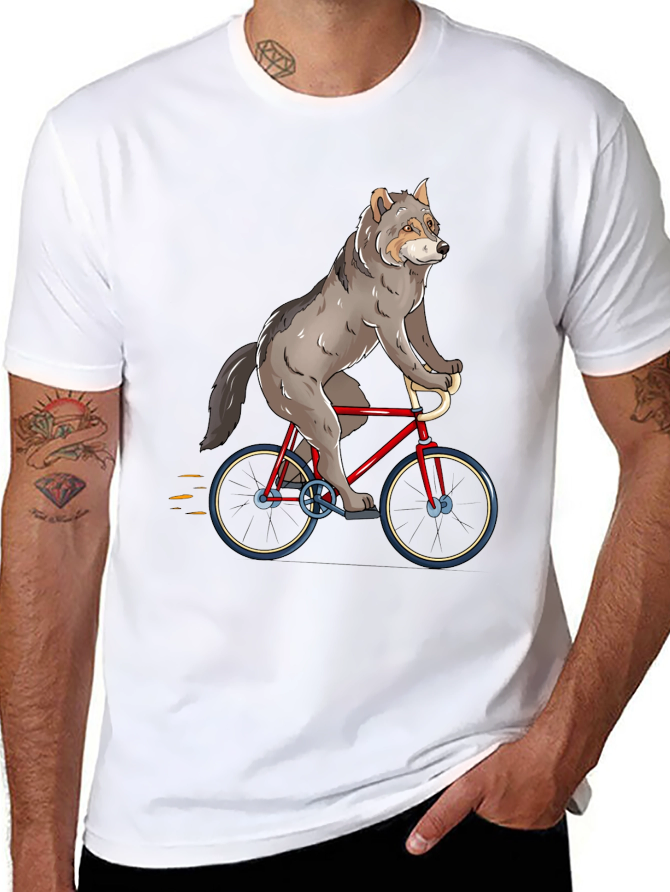 Wolf Riding a Bike Graphic T-Shirt