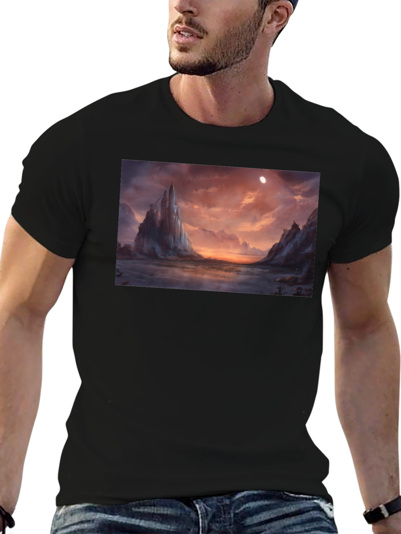 Fantasy Landscape Graphic Tee - Black