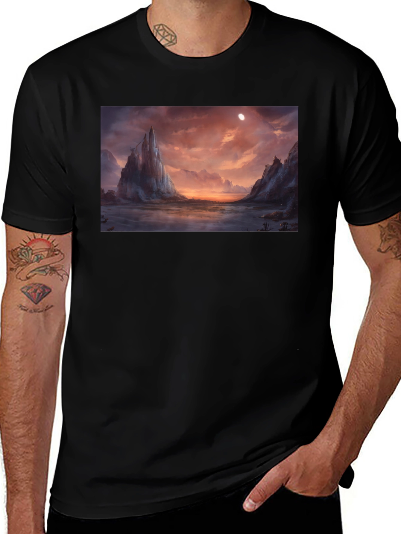 Fantasy Landscape Graphic Tee - Black