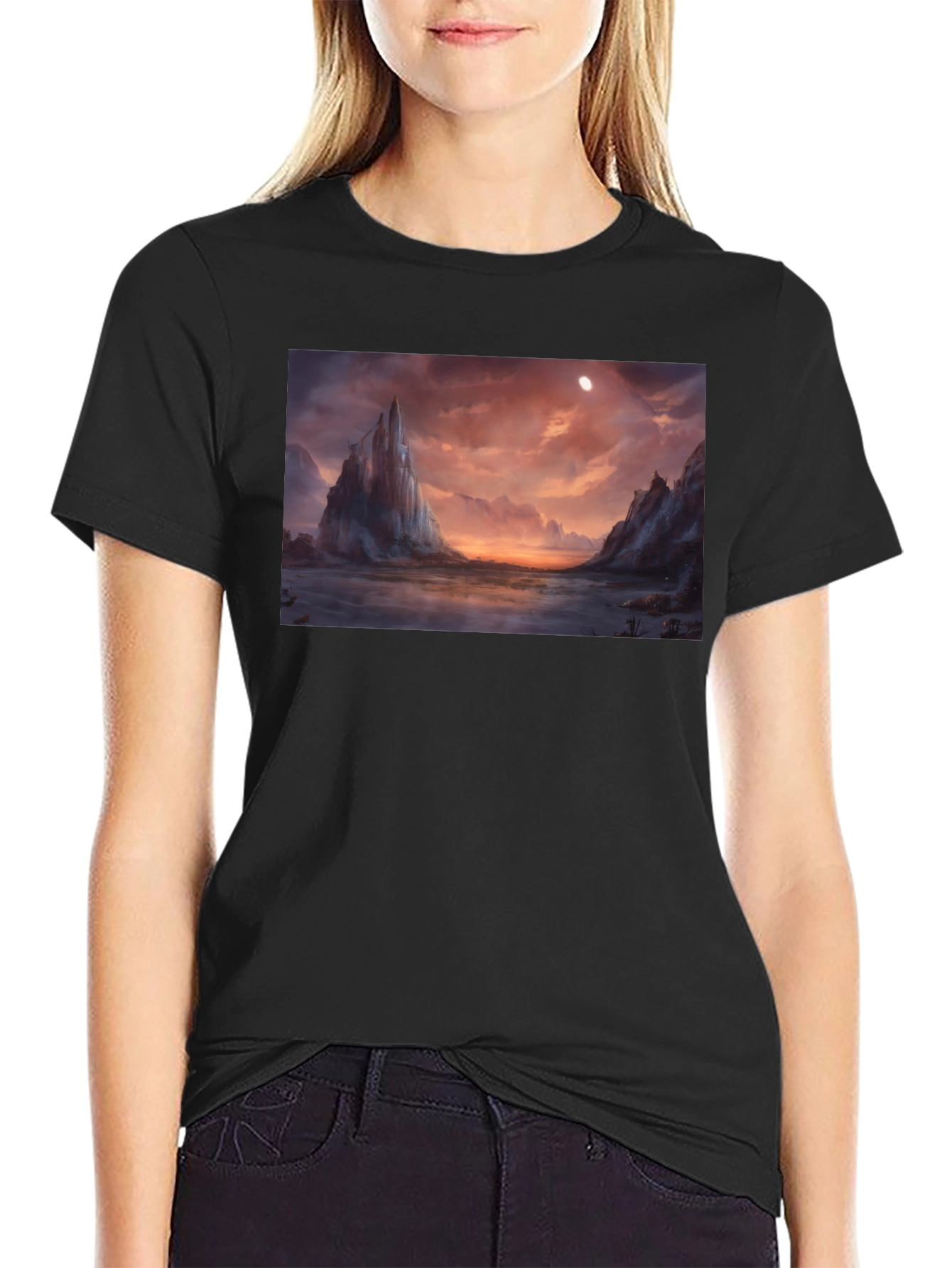 Fantasy Landscape Graphic Tee - Black