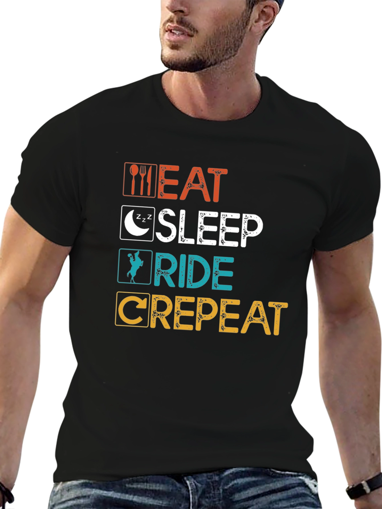 Eat Sleep Ride Crepeat Black T-Shirt
