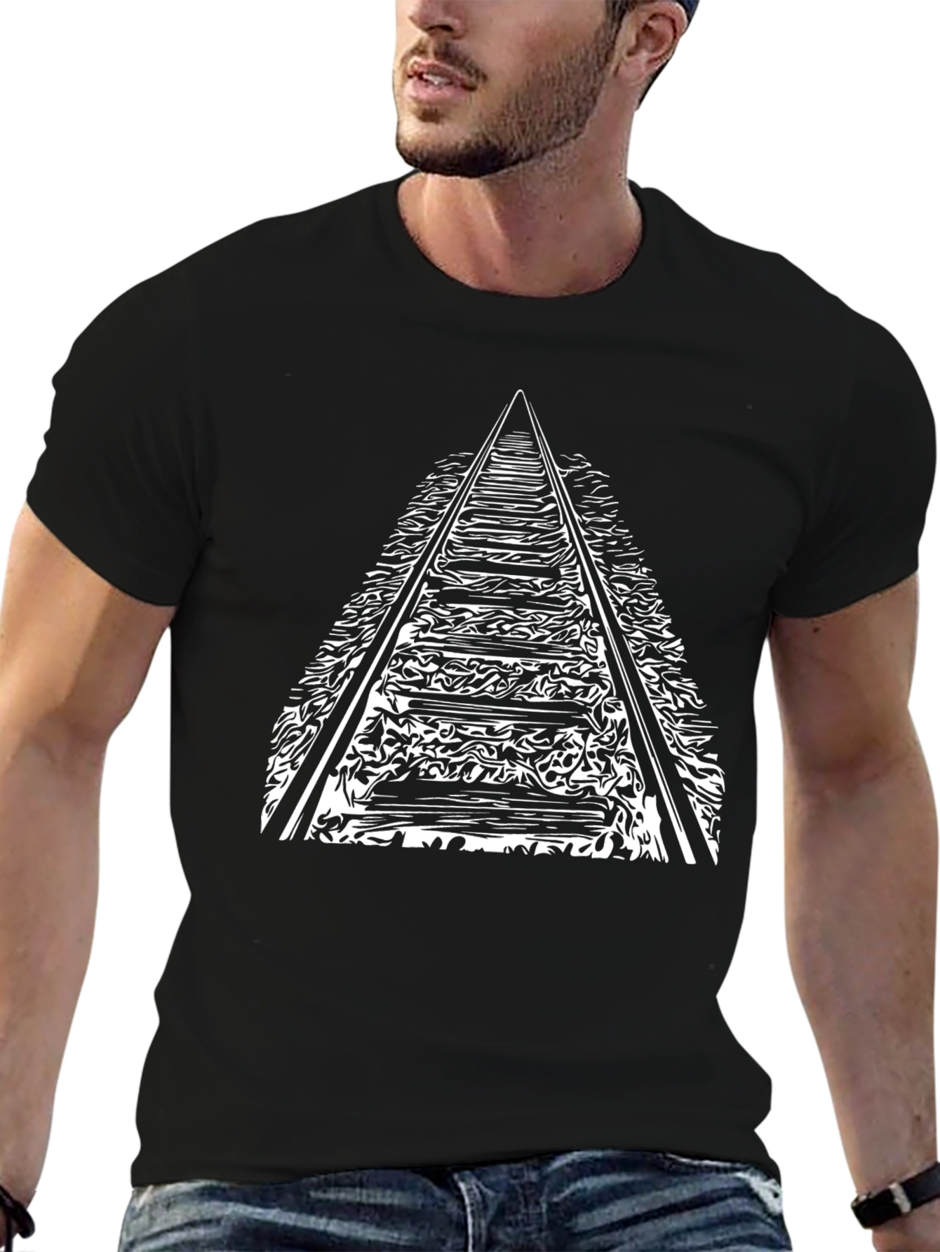 Railroad Track Graphic T-Shirt - Black