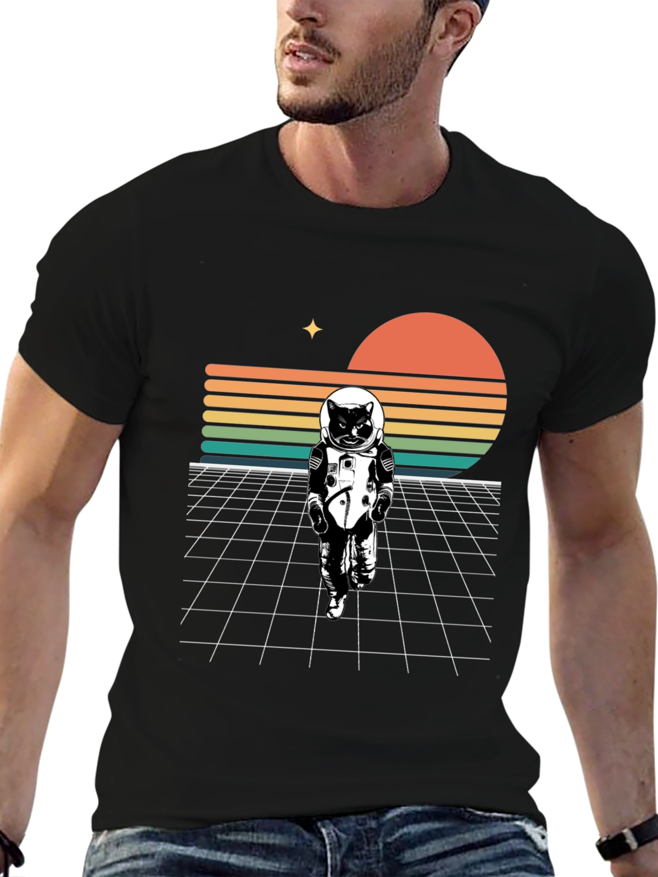 Astronaut Cat Retro T-Shirt
