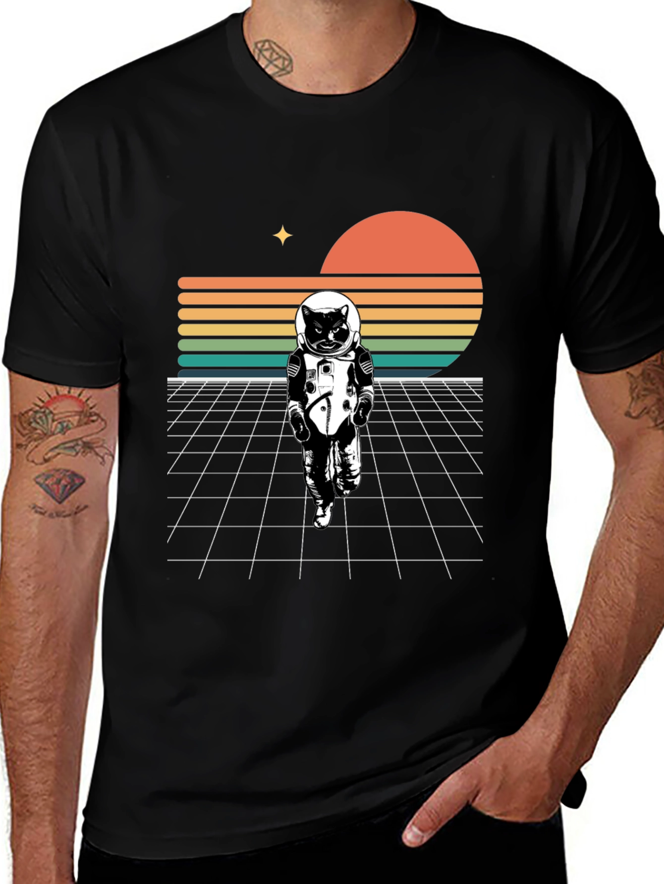Astronaut Cat Retro T-Shirt