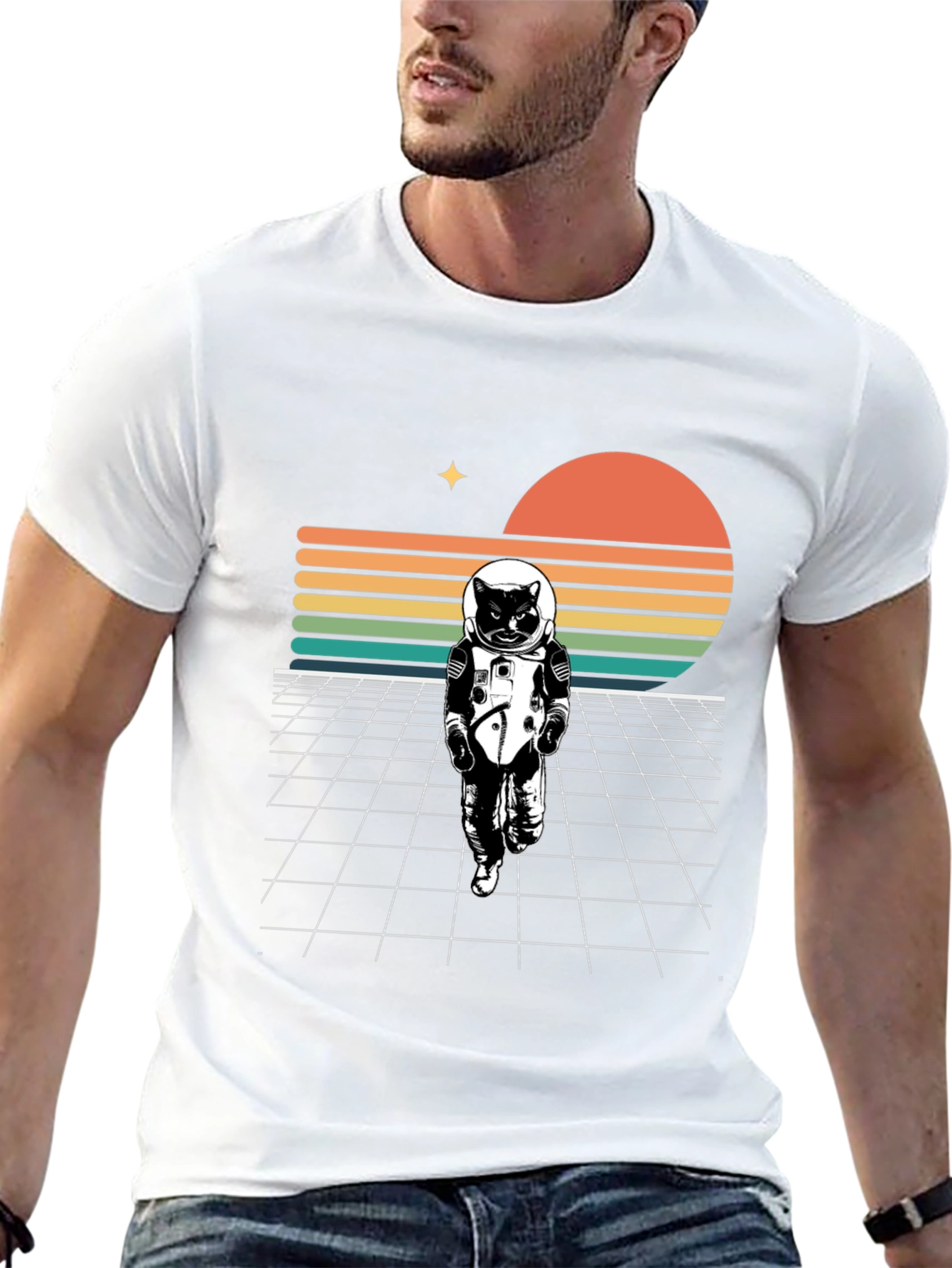 Astronaut Cat Retro T-Shirt
