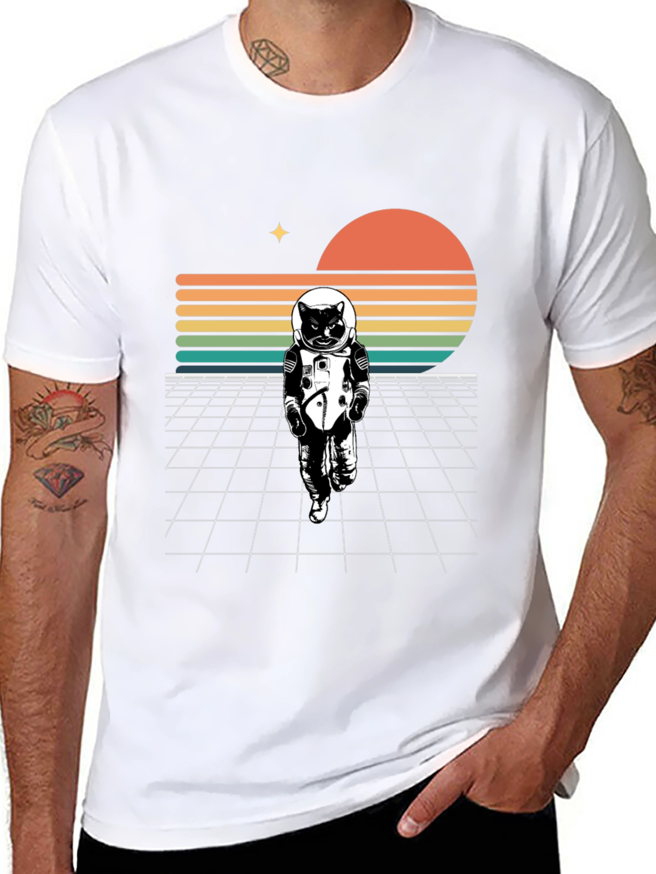 Astronaut Cat Retro T-Shirt