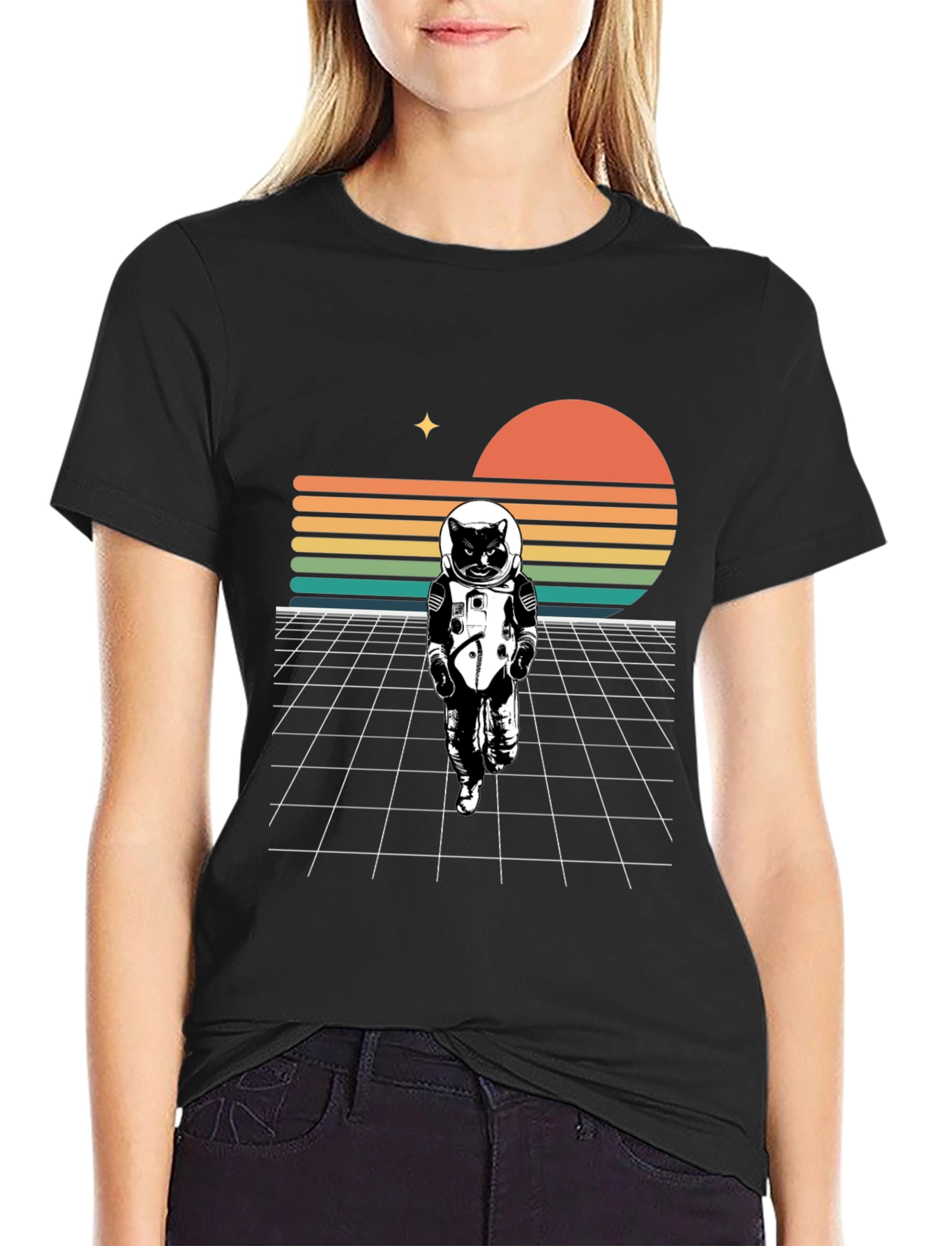 Astronaut Cat Retro T-Shirt