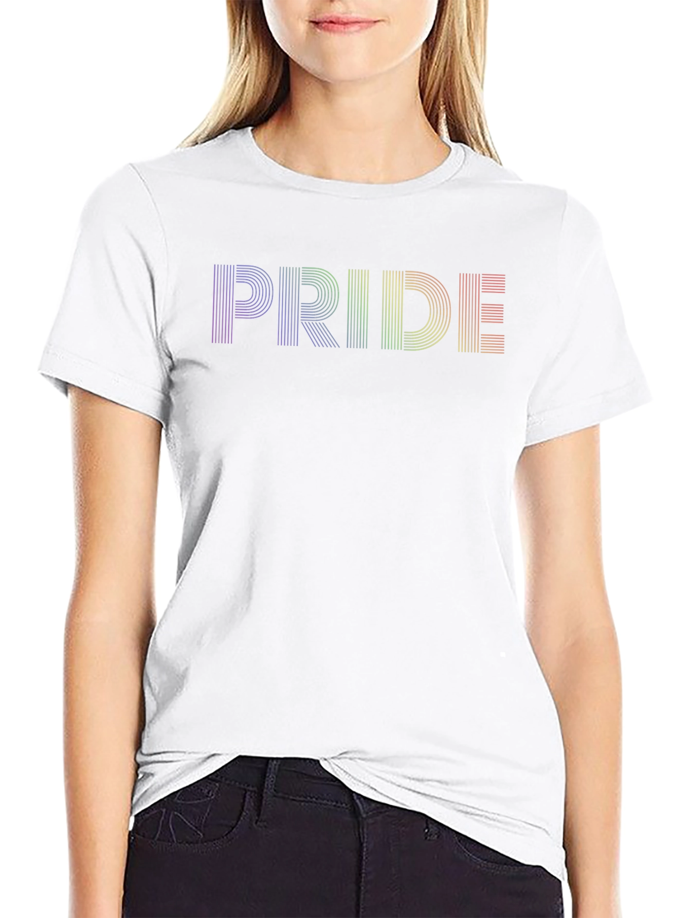 Pride Rainbow Striped Graphic Tee - Black Cotton T-Shirt