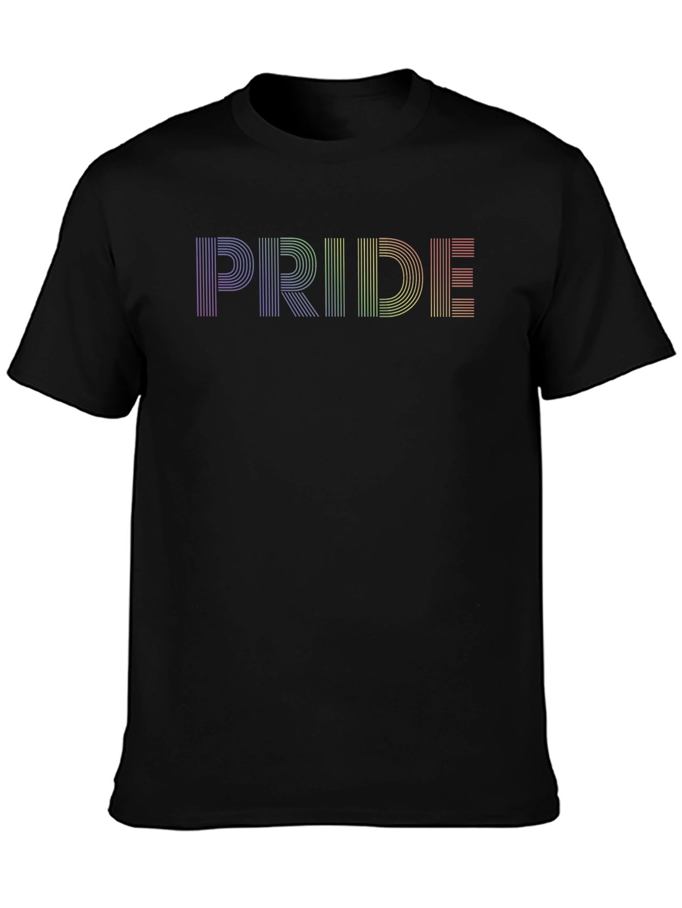 Pride Rainbow Striped Graphic Tee - Black Cotton T-Shirt