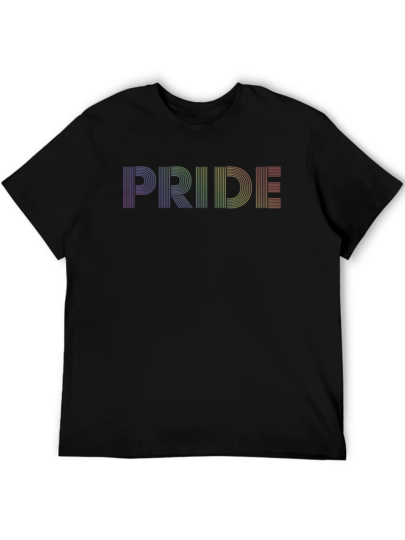 Pride Rainbow Striped Graphic Tee - Black Cotton T-Shirt