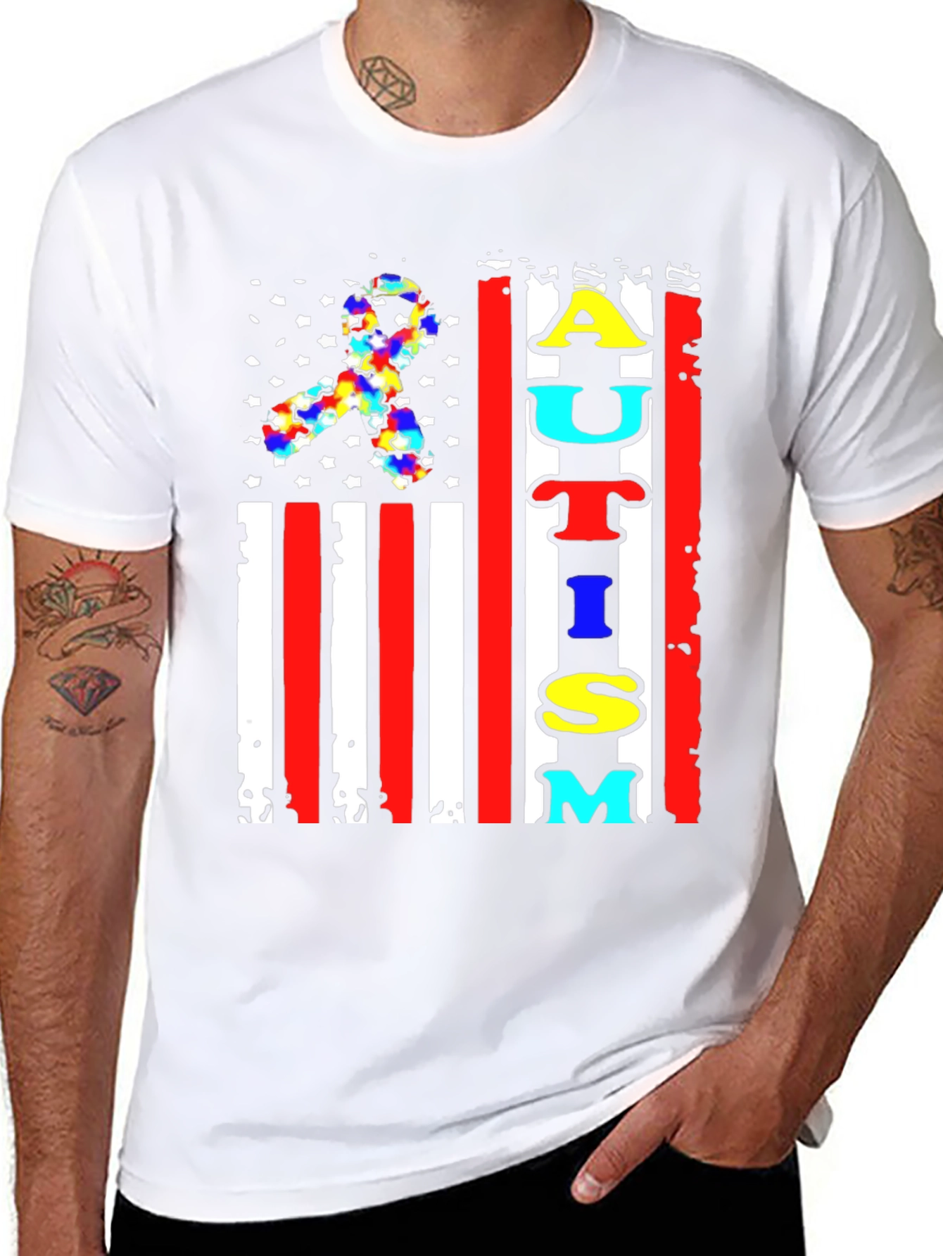 Autism Awareness American Flag Graphic T-Shirt