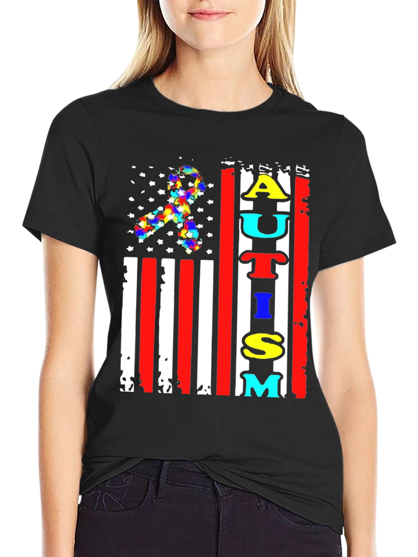 Autism Awareness American Flag Graphic T-Shirt