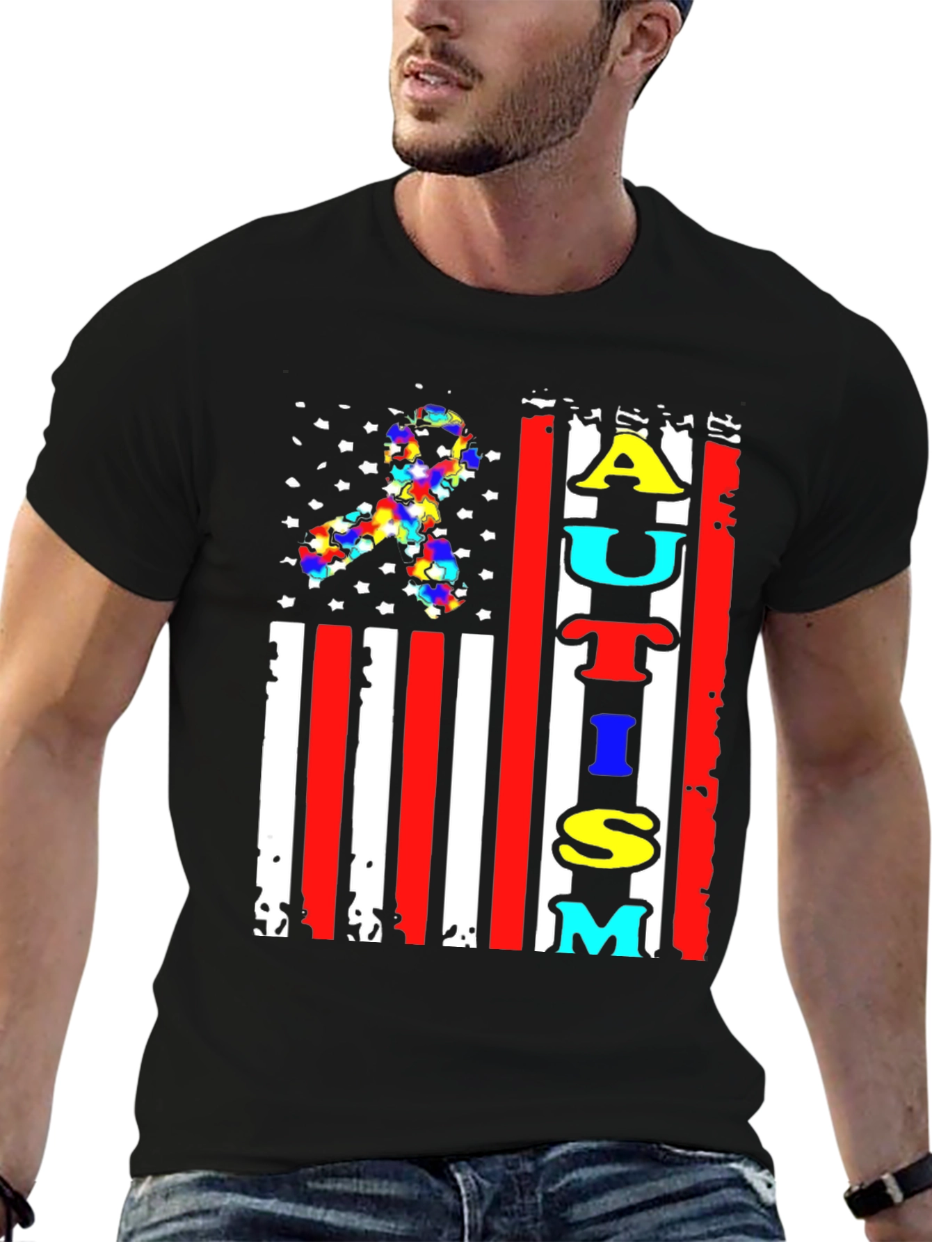 Autism Awareness American Flag Graphic T-Shirt