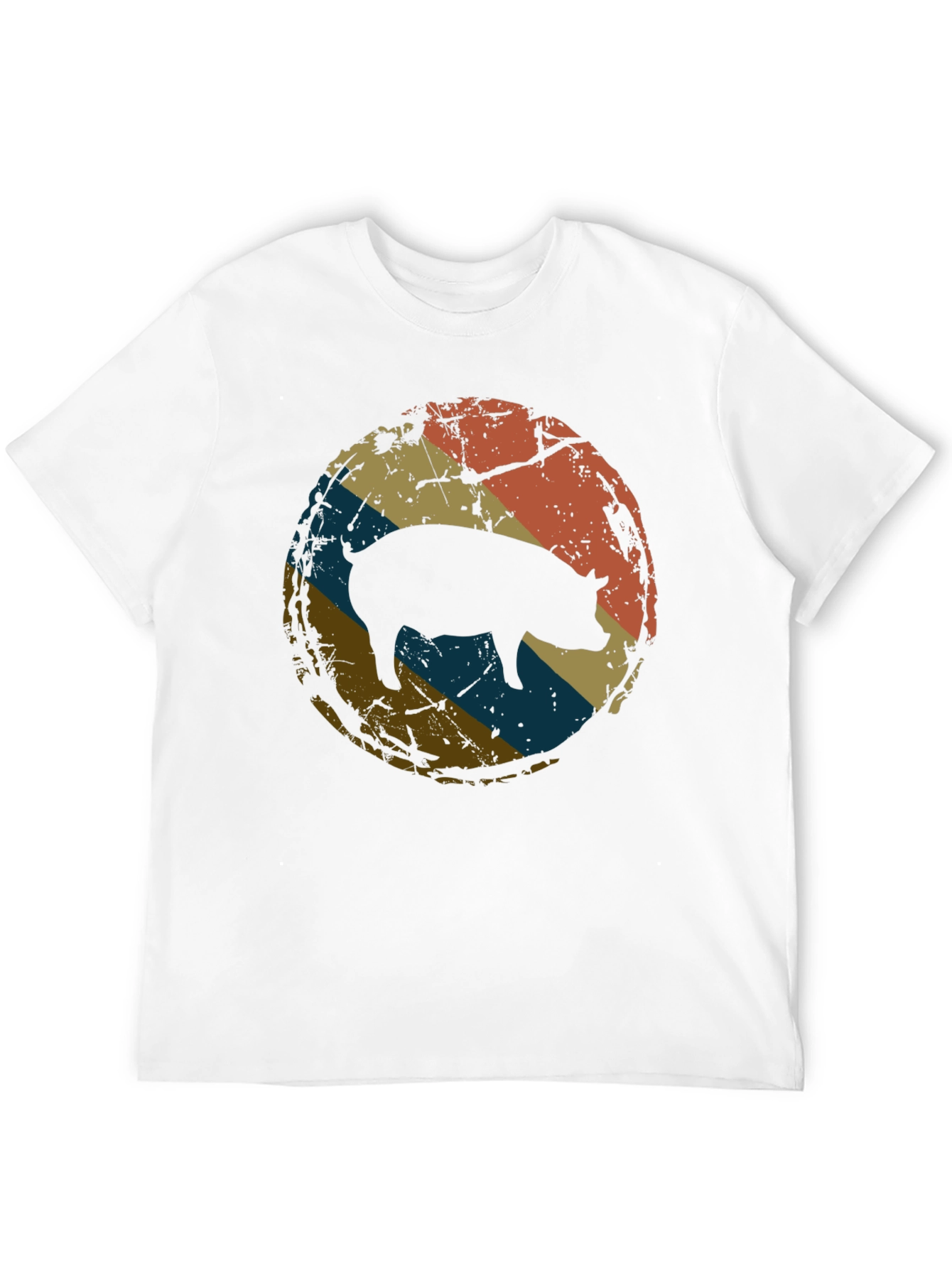 Retro Pig Graphic Tee - Distressed Circle Design
