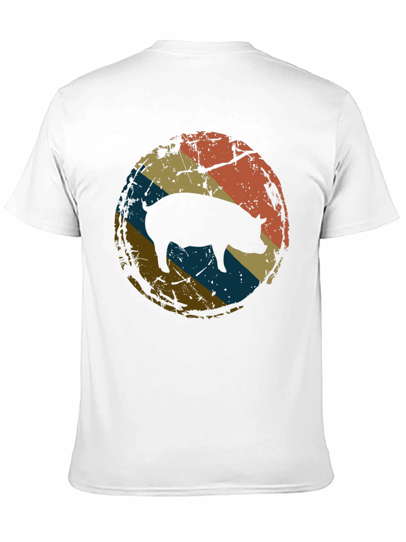 Retro Pig Graphic Tee - Distressed Circle Design