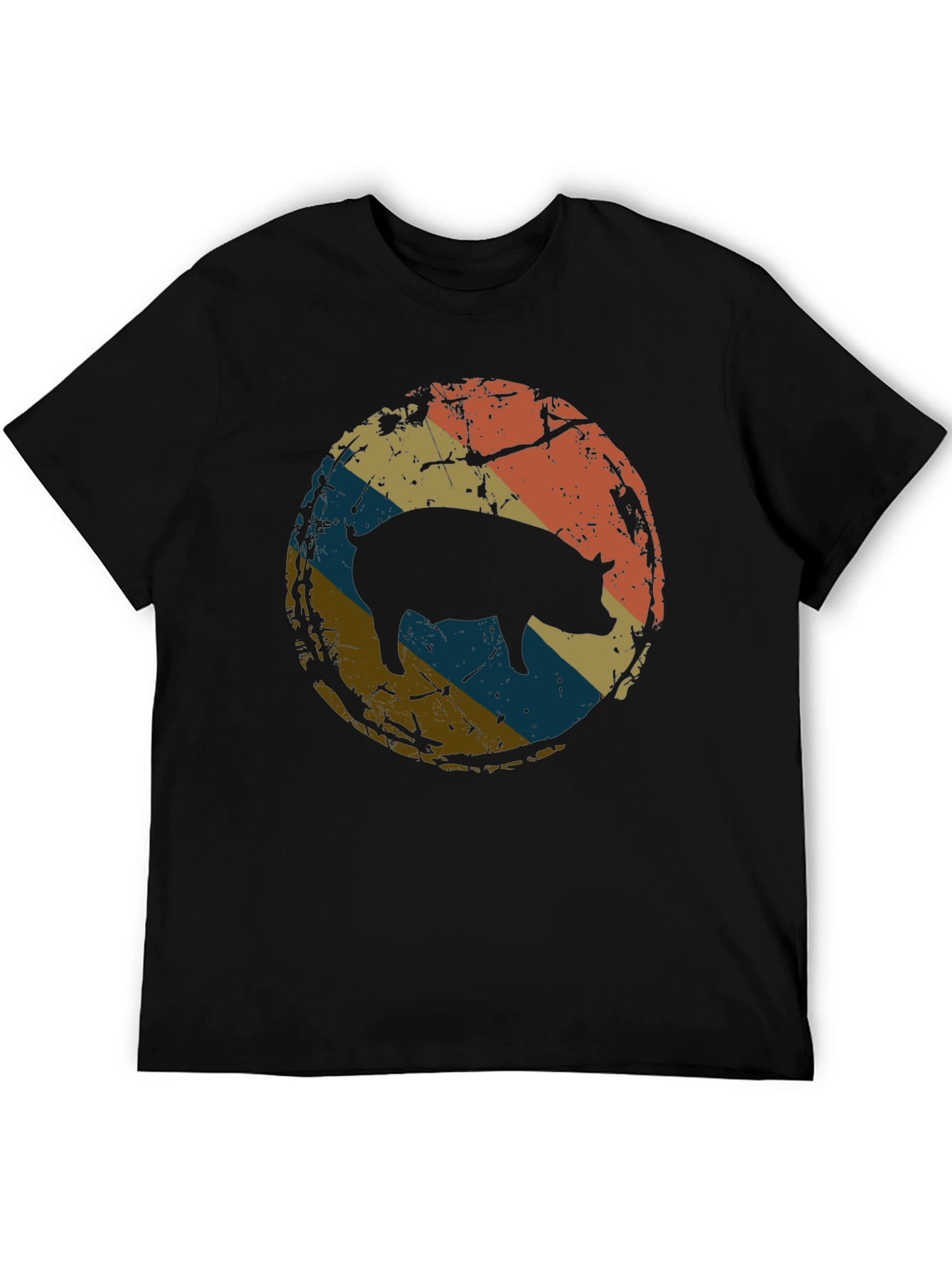 Retro Pig Graphic Tee - Distressed Circle Design