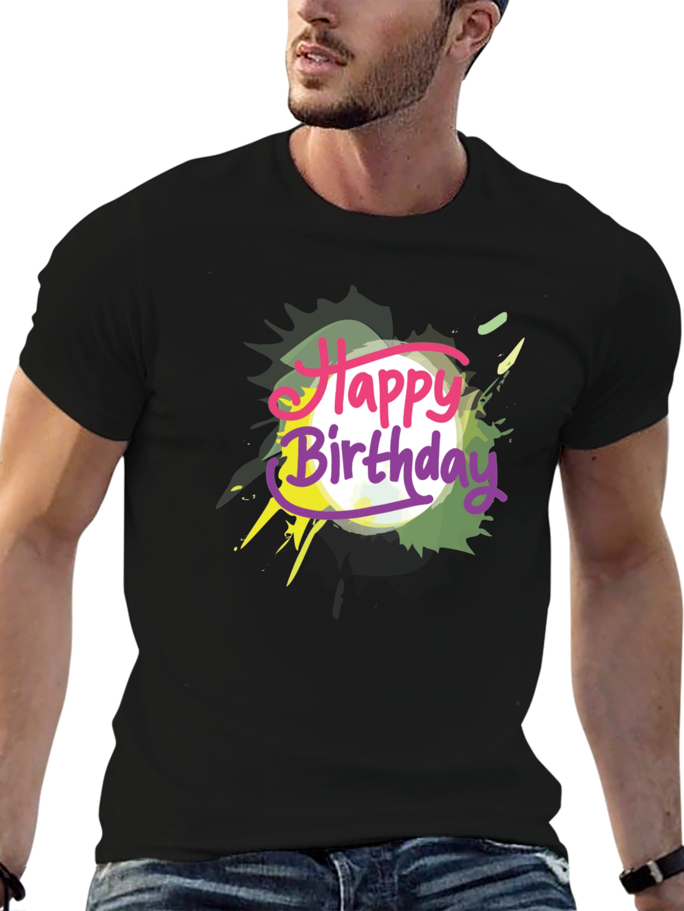 Happy Birthday Graphic Tee - Black Cotton T-Shirt