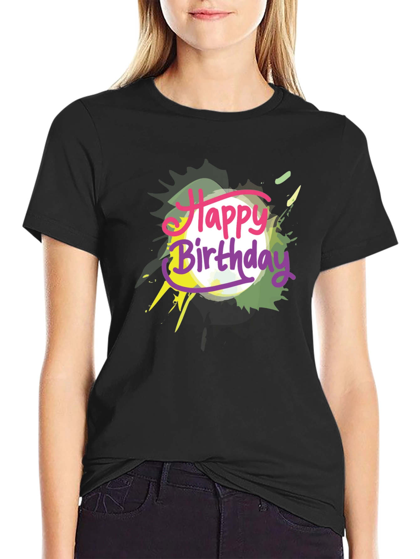 Happy Birthday Graphic Tee - Black Cotton T-Shirt