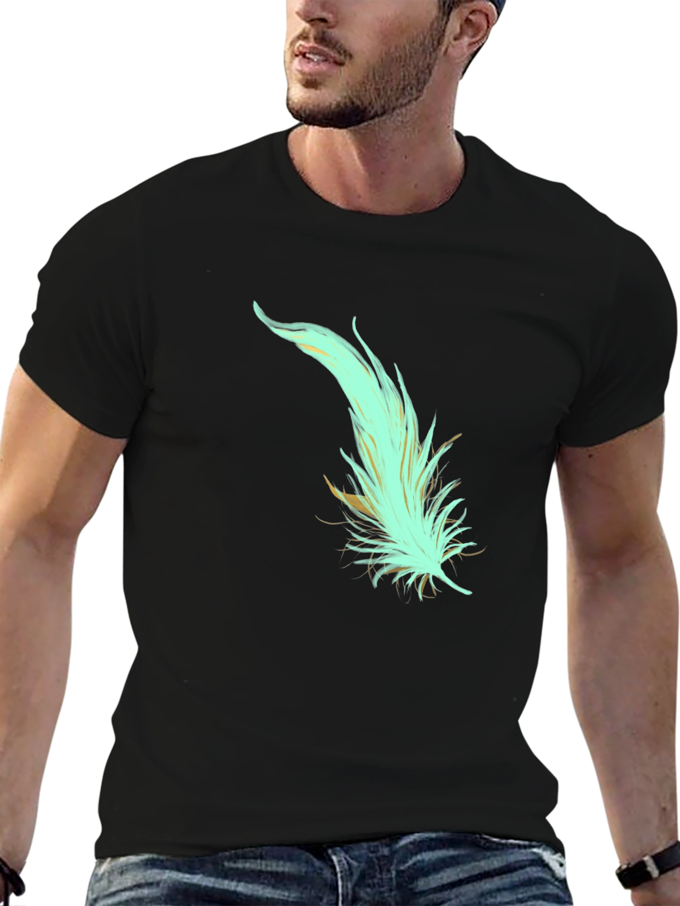 Feather Graphic Tee - Soft Cotton Blend Stylish Design