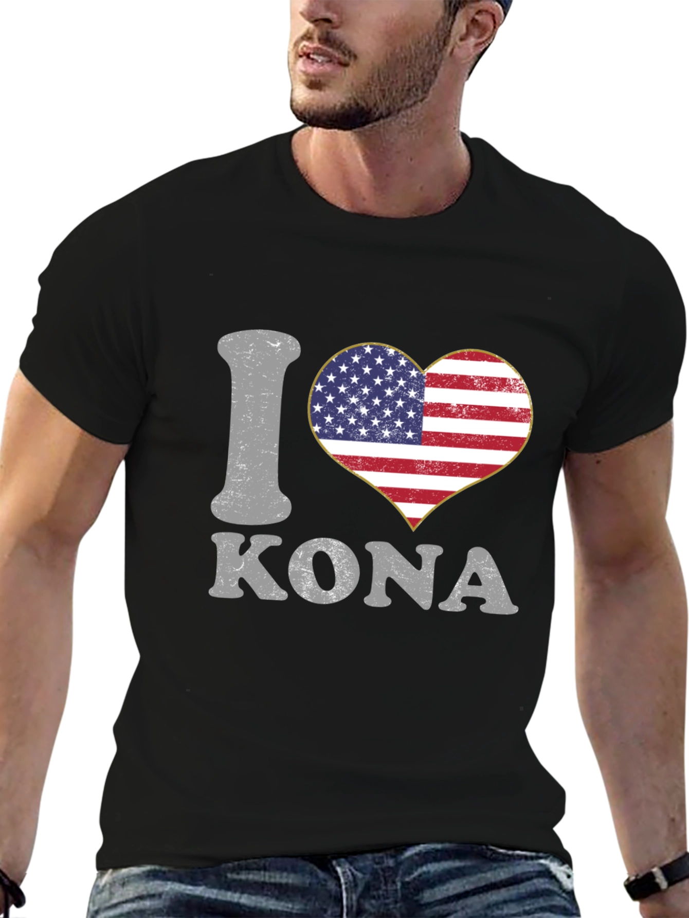 I Love Kona USA Flag Heart T-Shirt